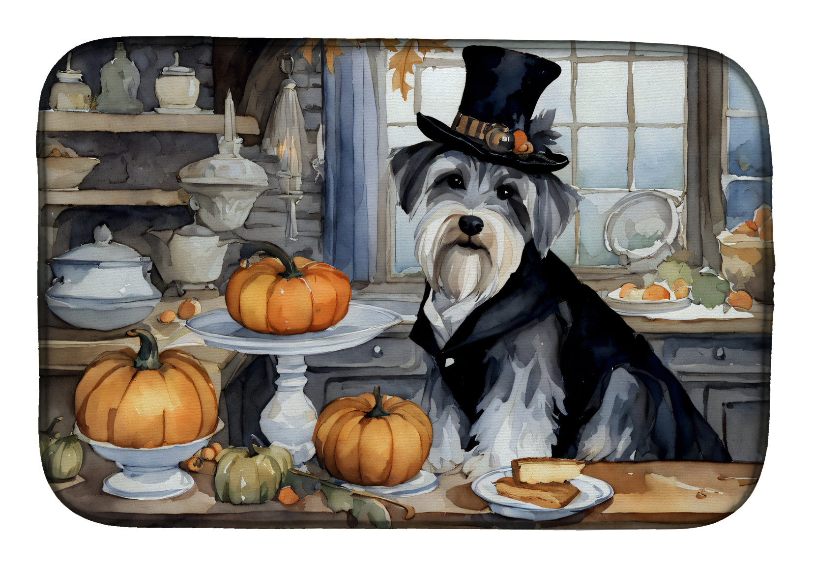 Caroline's Treasures Schnauzer Fall Kitchen Pumpkins Dish Drying Mat