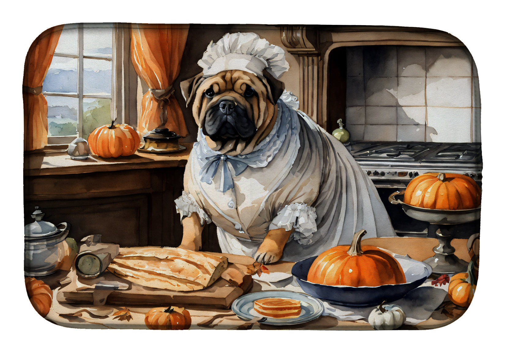 Caroline's Treasures Shar Pei Fall Kitchen Pumpkins Dish Drying Mat