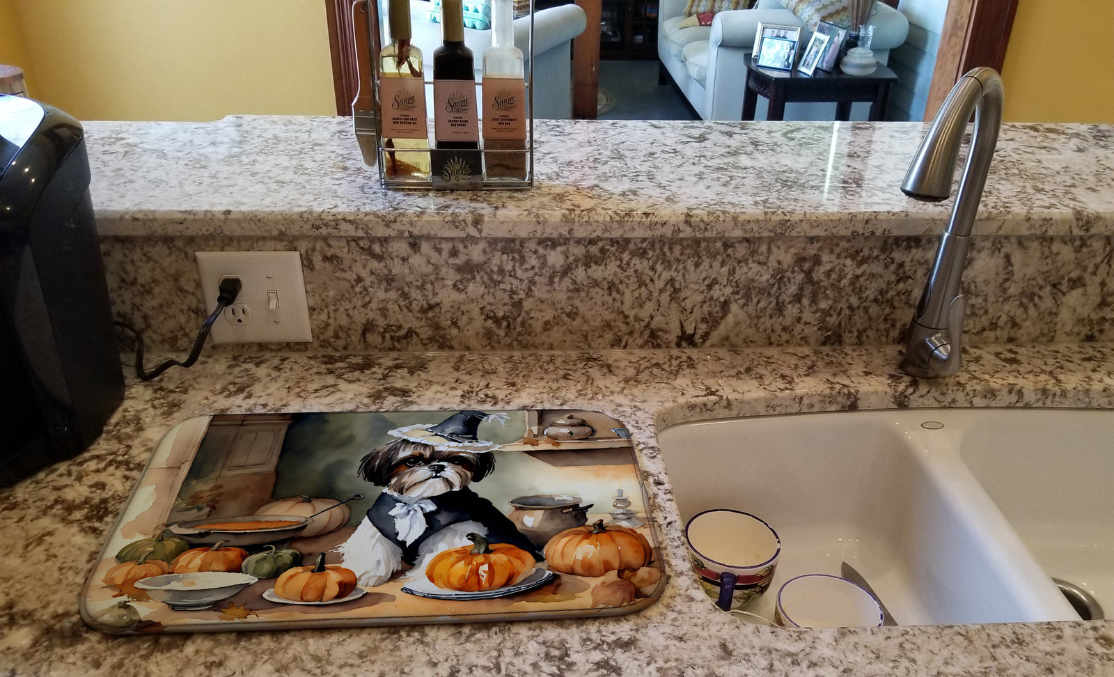 Caroline's Treasures Shih Tzu Fall Kitchen Pumpkins Dish Drying Mat