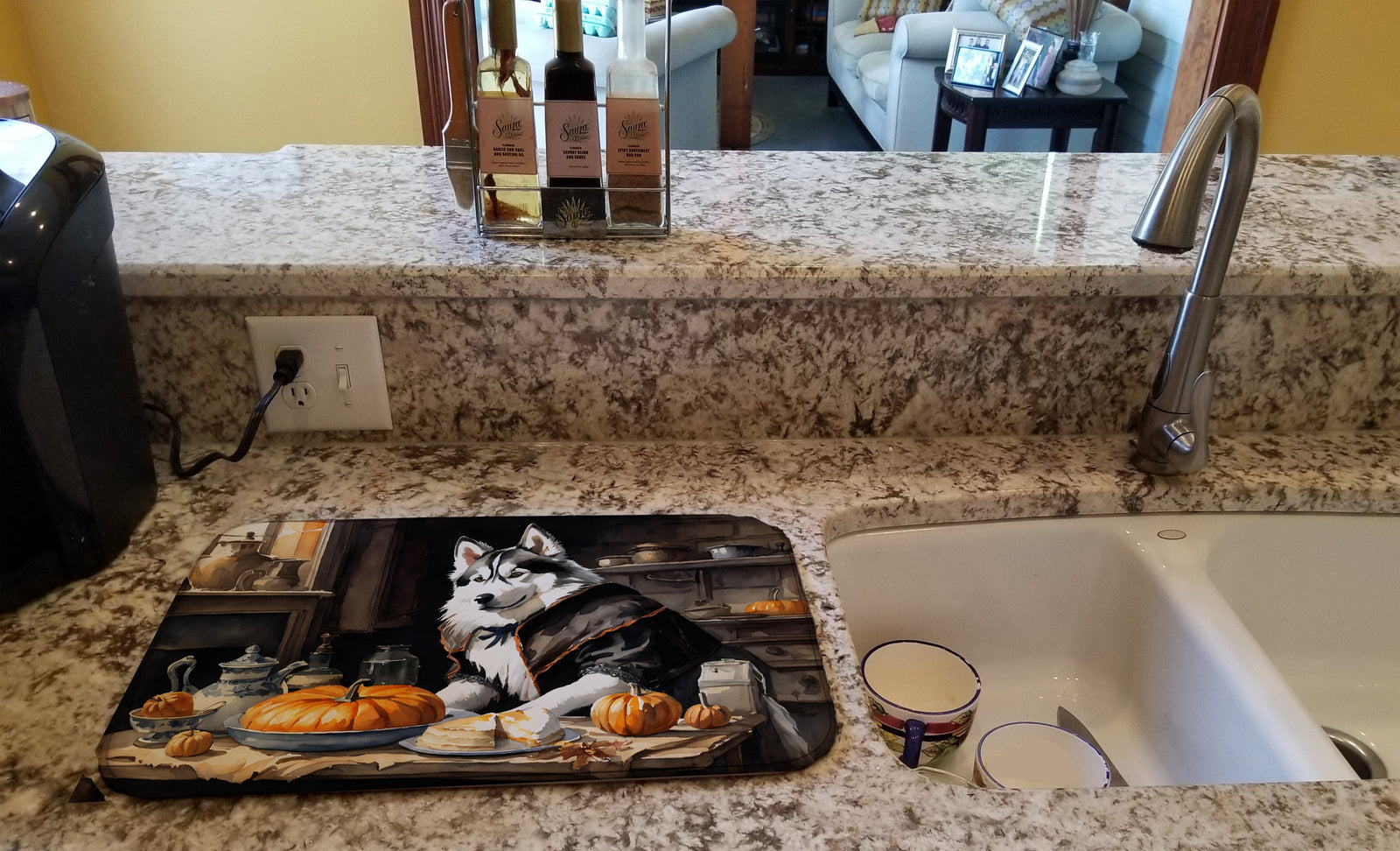 Caroline's Treasures Siberian Husky Fall Kitchen Pumpkins Dish Drying Mat