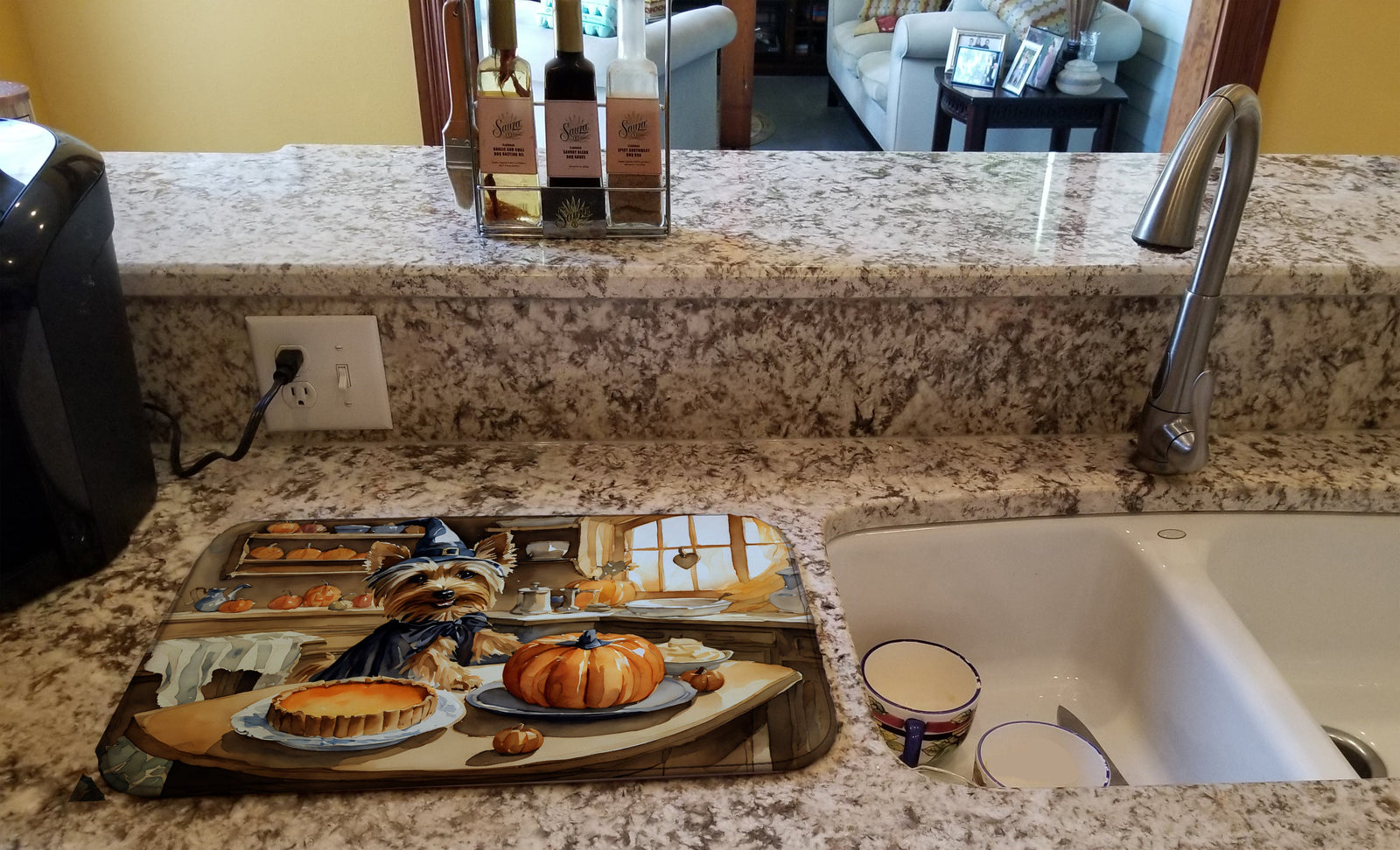 Caroline's Treasures Silky Terrier Fall Kitchen Pumpkins Dish Drying Mat