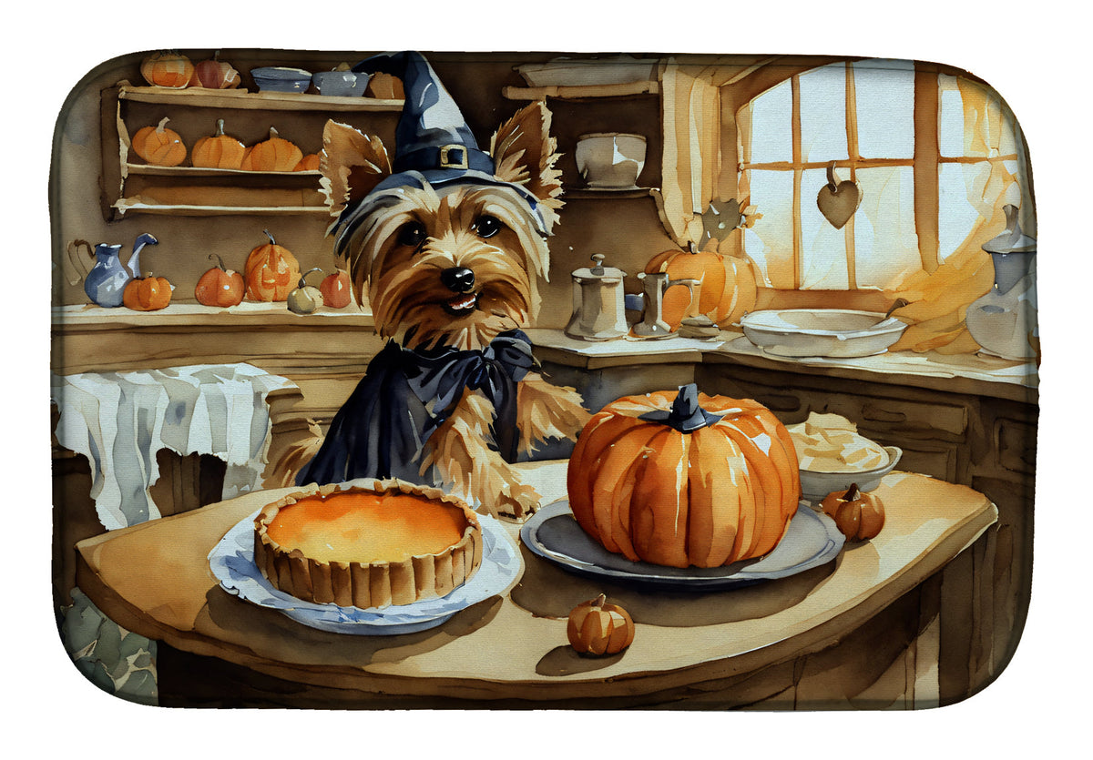 Caroline's Treasures Silky Terrier Fall Kitchen Pumpkins Dish Drying Mat
