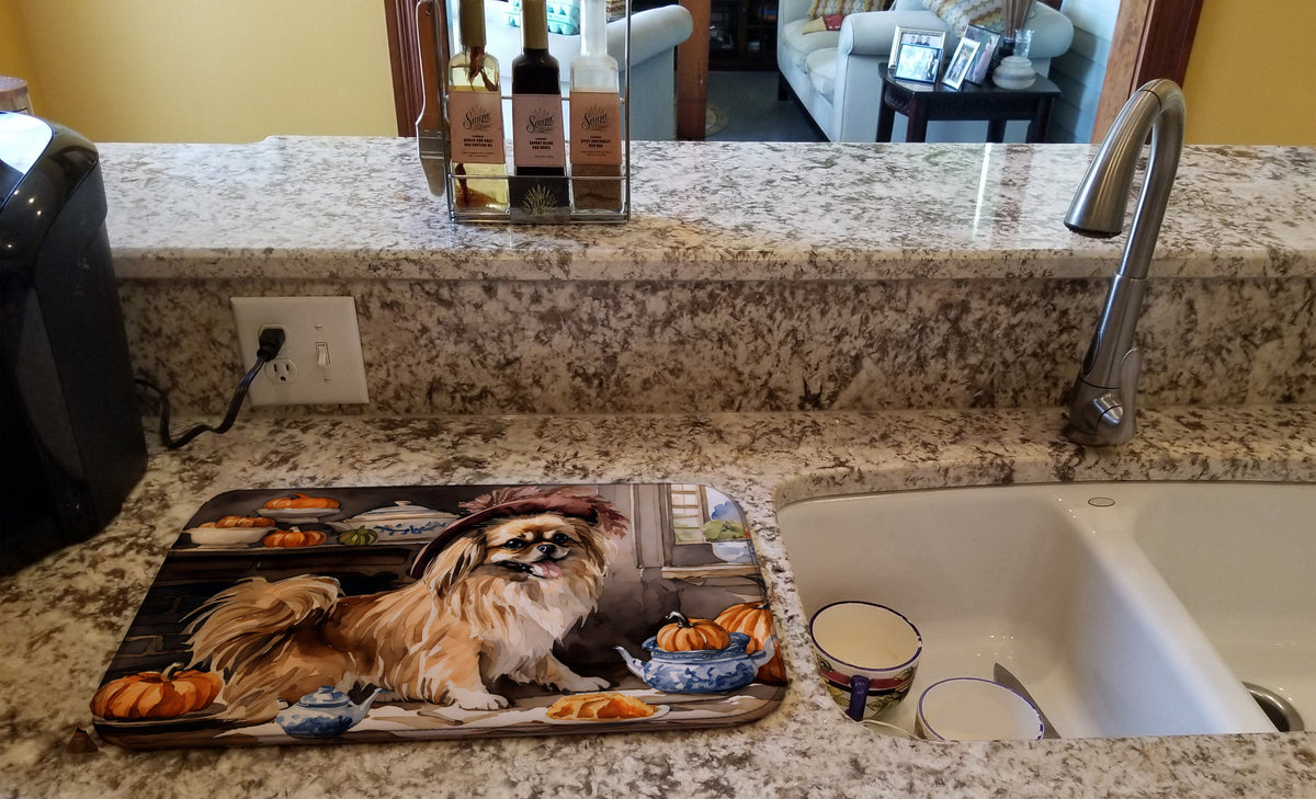 Caroline's Treasures Tibetan Spaniel Fall Kitchen Pumpkins Dish Drying Mat