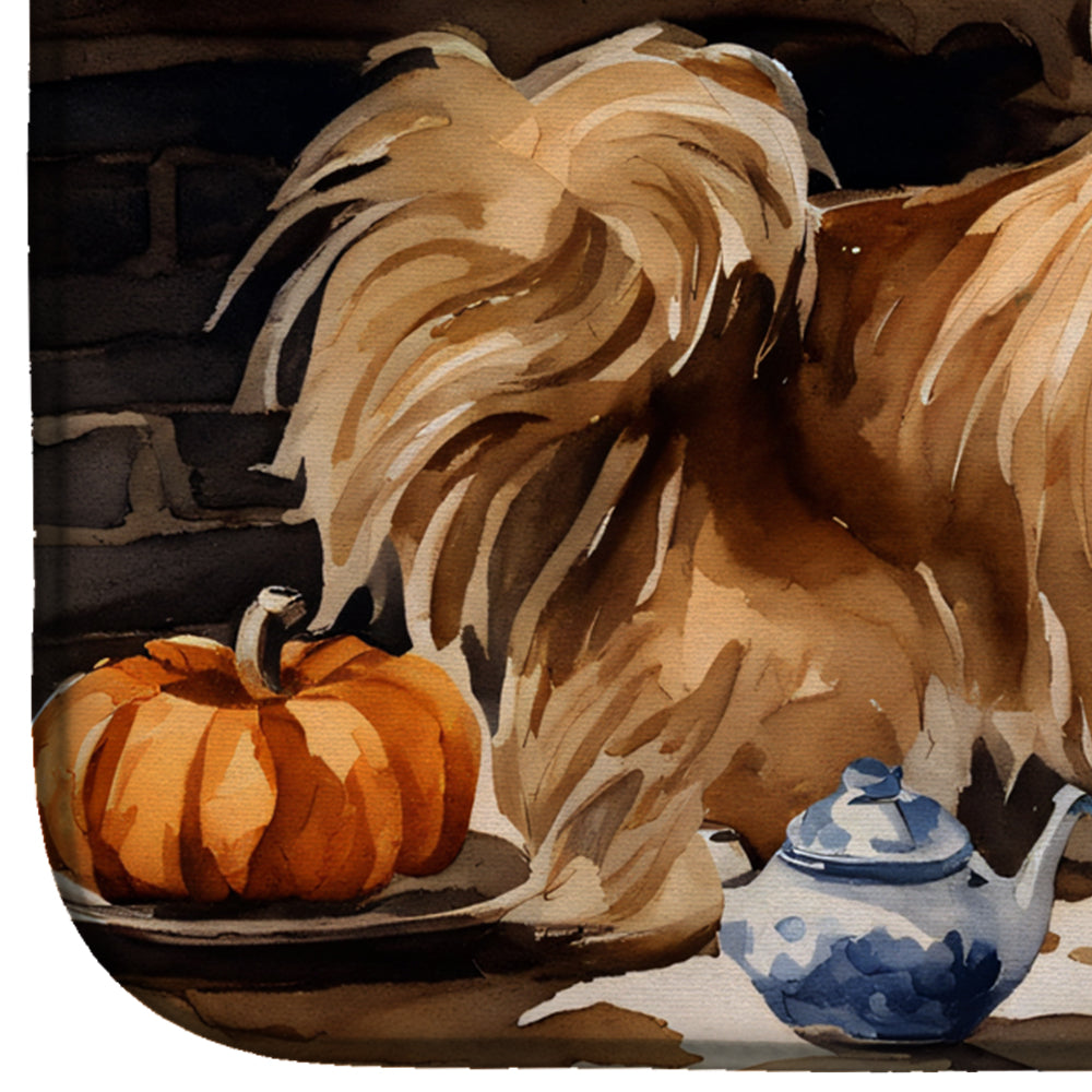 Caroline's Treasures Tibetan Spaniel Fall Kitchen Pumpkins Dish Drying Mat
