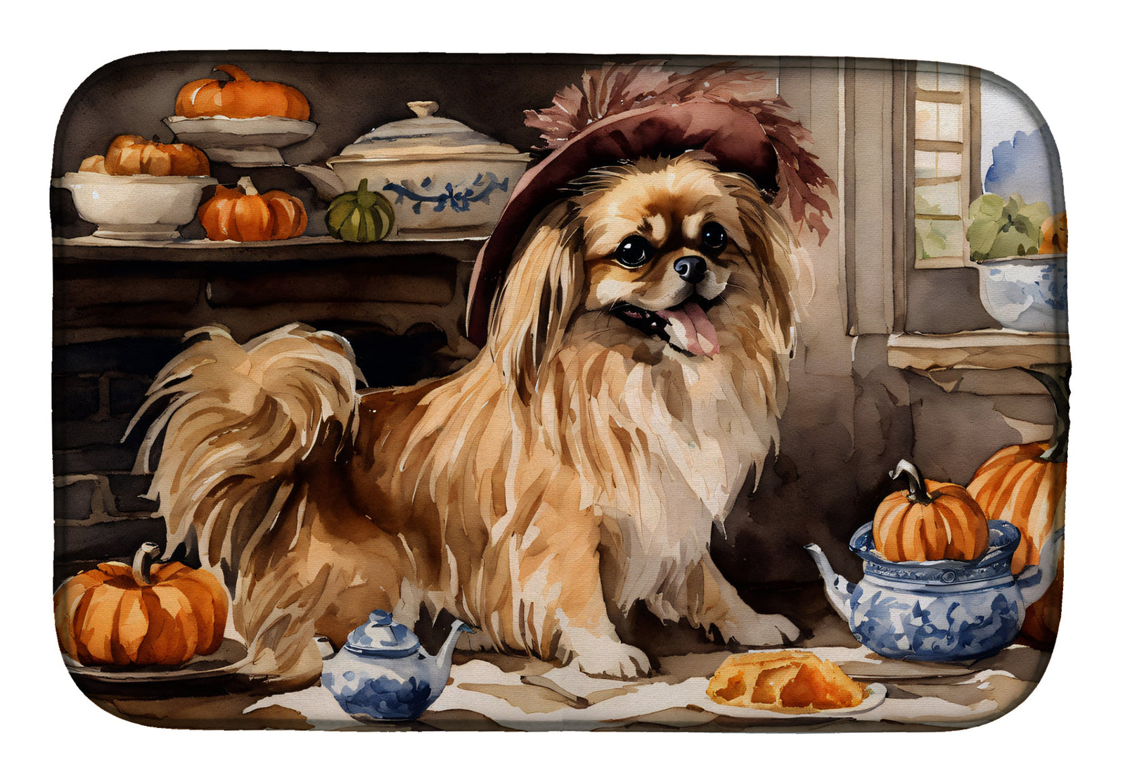 Caroline's Treasures Tibetan Spaniel Fall Kitchen Pumpkins Dish Drying Mat