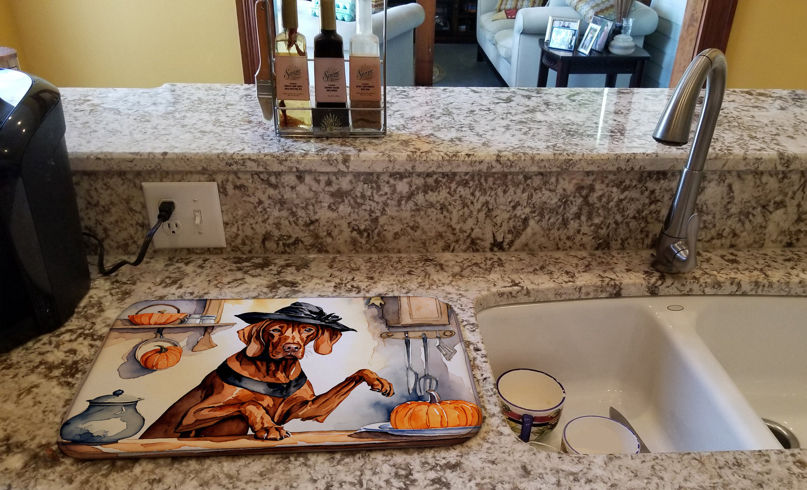 Caroline's Treasures Vizsla Fall Kitchen Pumpkins Dish Drying Mat