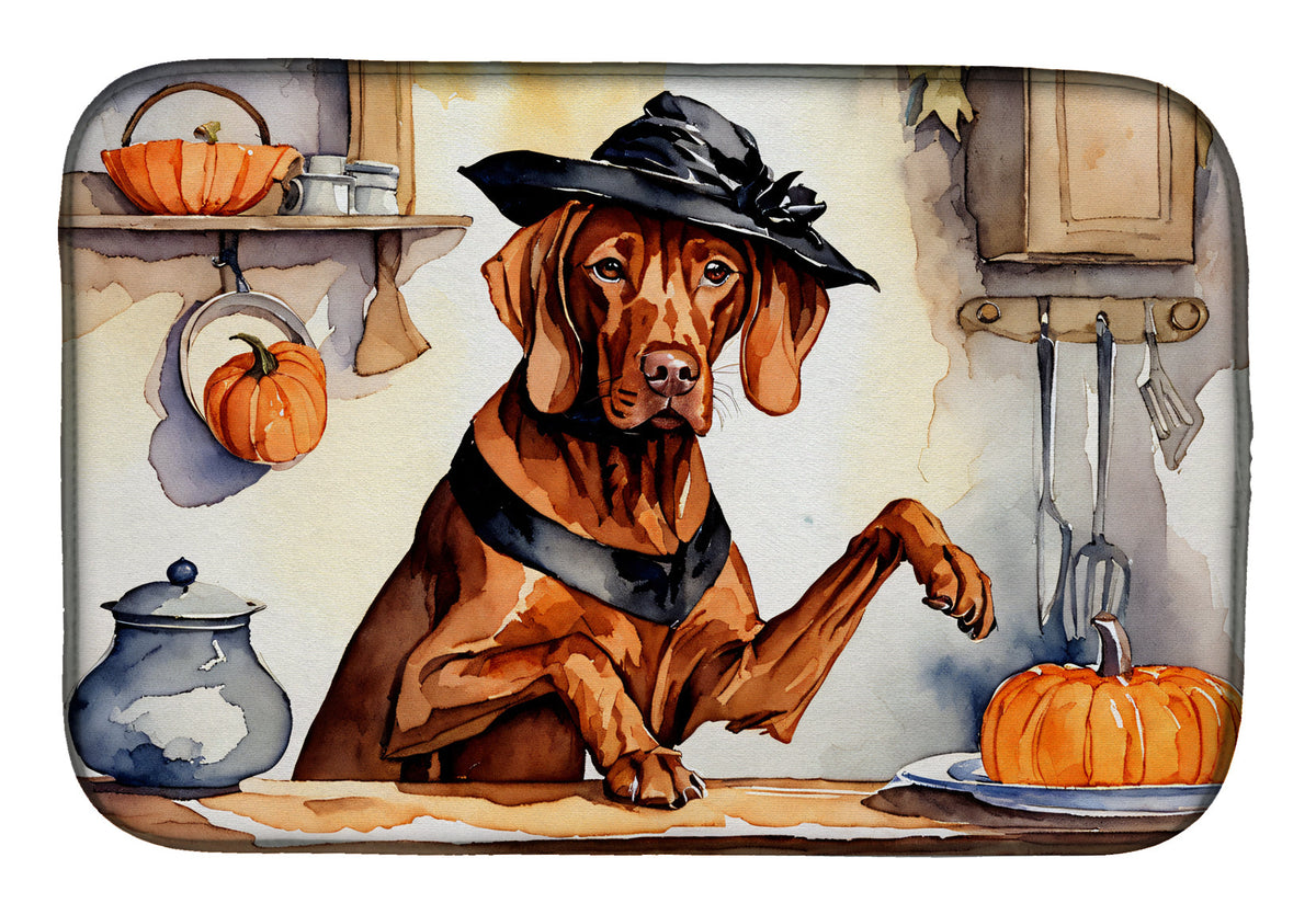 Caroline's Treasures Vizsla Fall Kitchen Pumpkins Dish Drying Mat