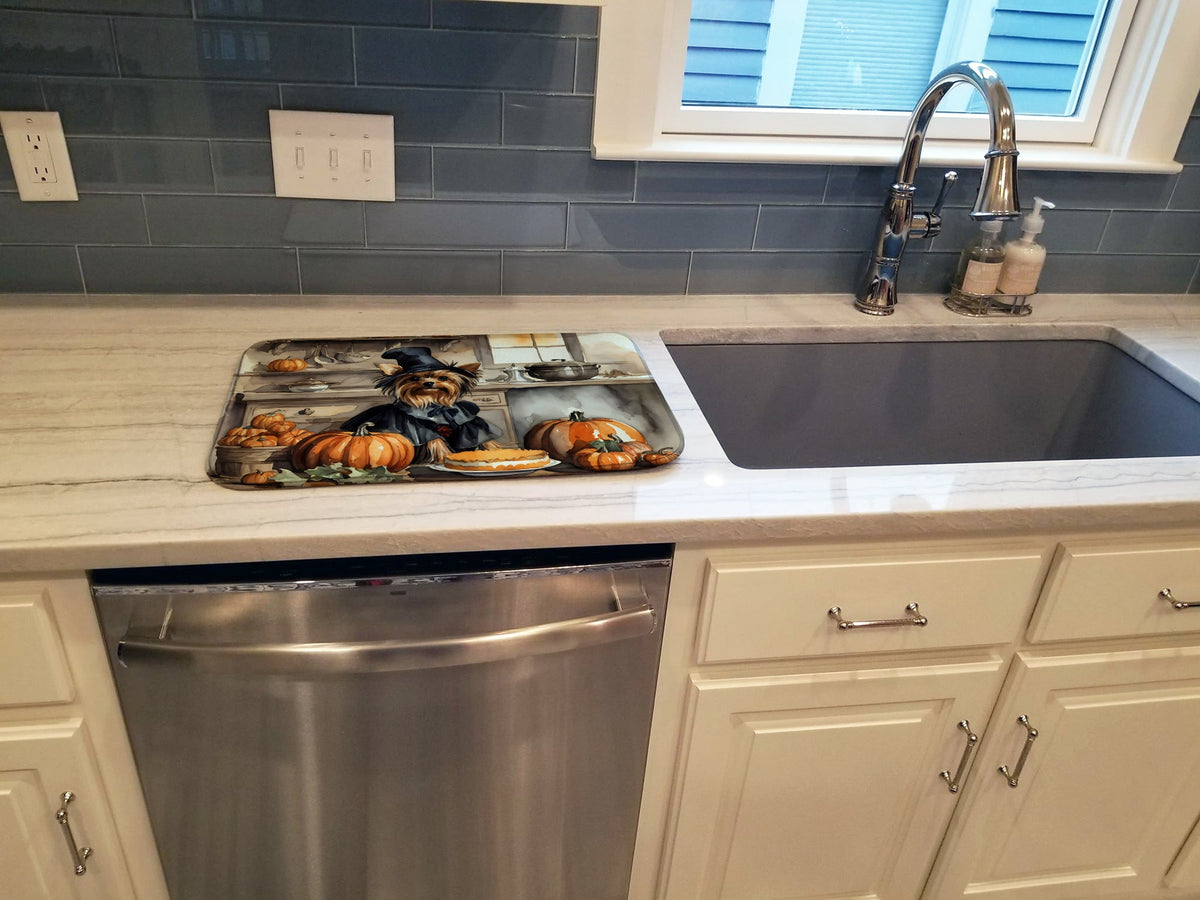 Caroline's Treasures Yorkie Fall Kitchen Pumpkins Dish Drying Mat