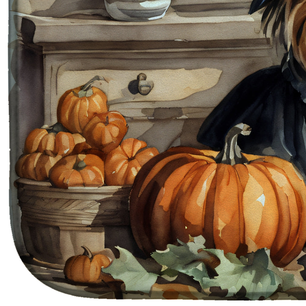 Caroline's Treasures Yorkie Fall Kitchen Pumpkins Dish Drying Mat
