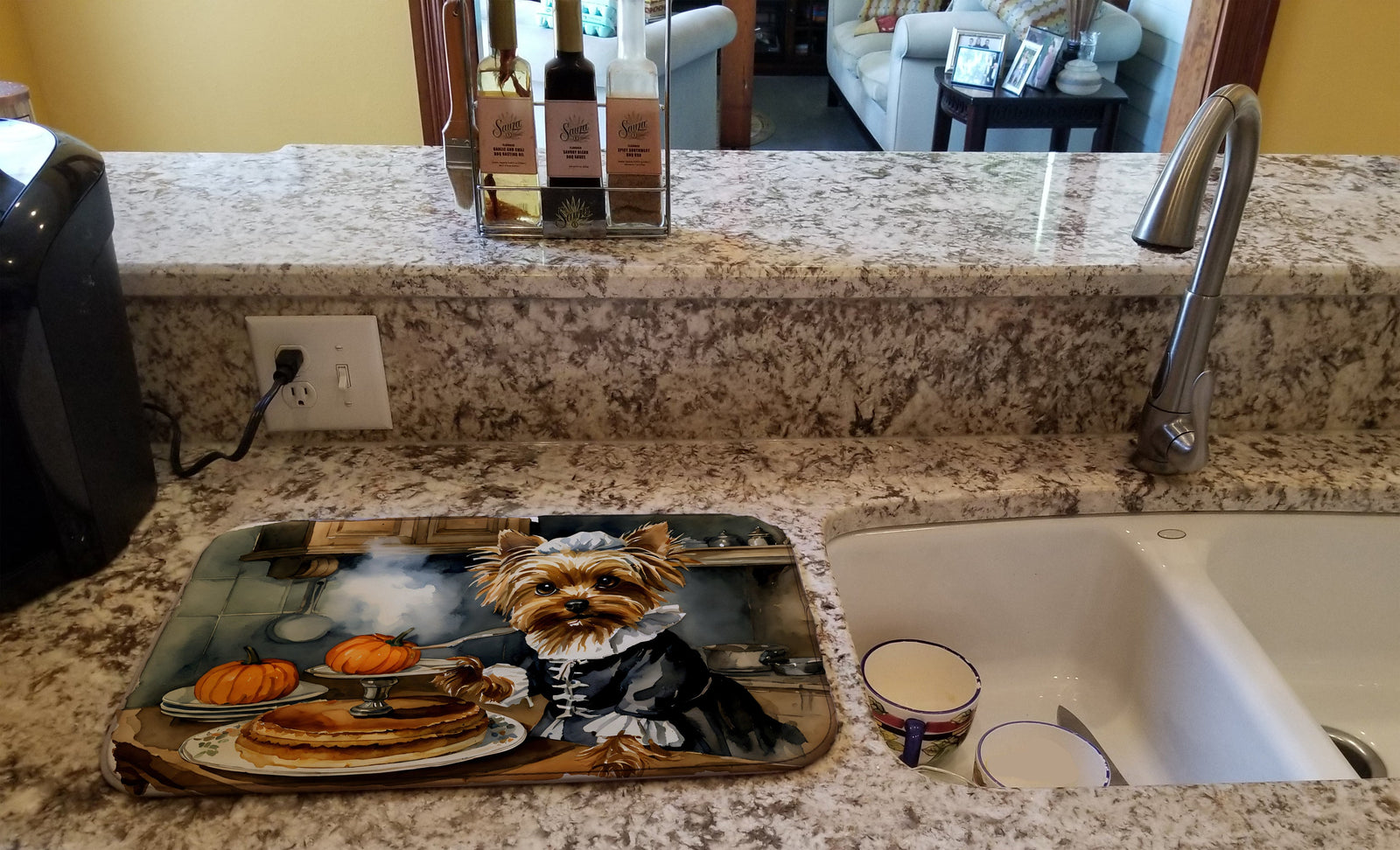 Caroline's Treasures Yorkie Fall Kitchen Pumpkins Dish Drying Mat