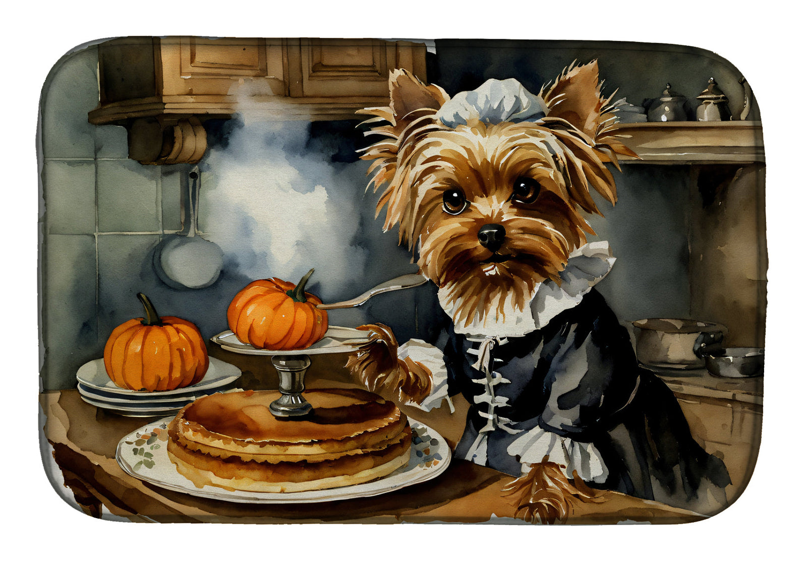 Caroline's Treasures Yorkie Fall Kitchen Pumpkins Dish Drying Mat