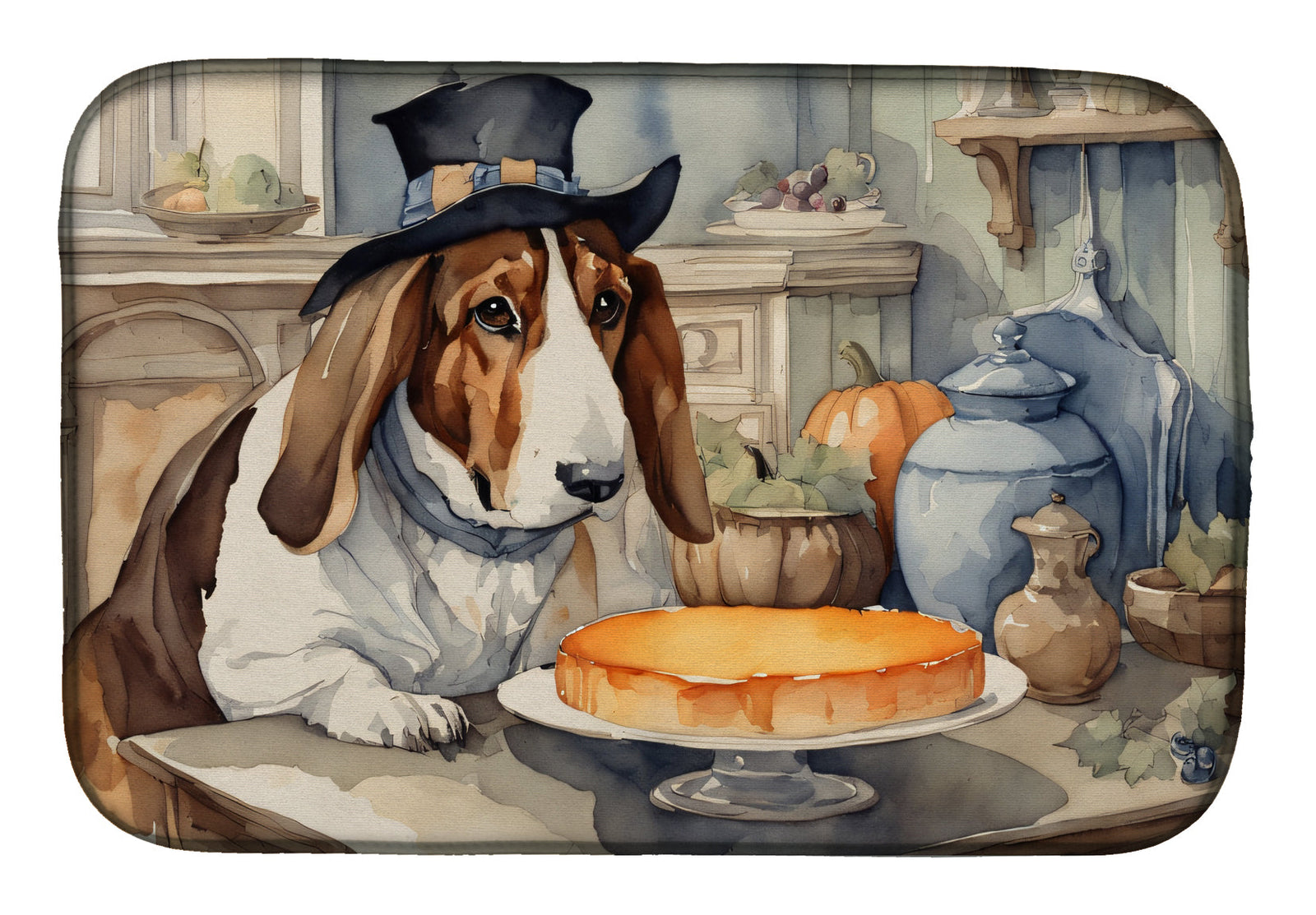 Caroline's Treasures Basset Hound Fall Kitchen Pumpkins Dish Drying Mat