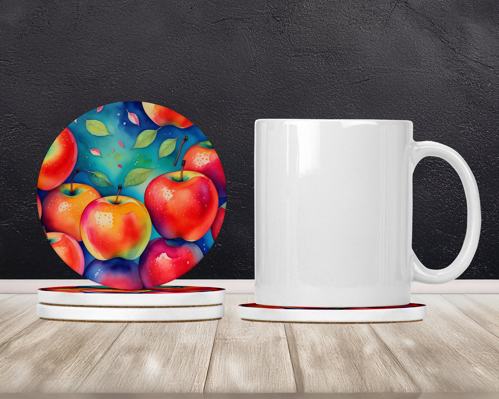 Caroline's Treasures Colorful Apples Large Sandstone Coasters Pack of 4