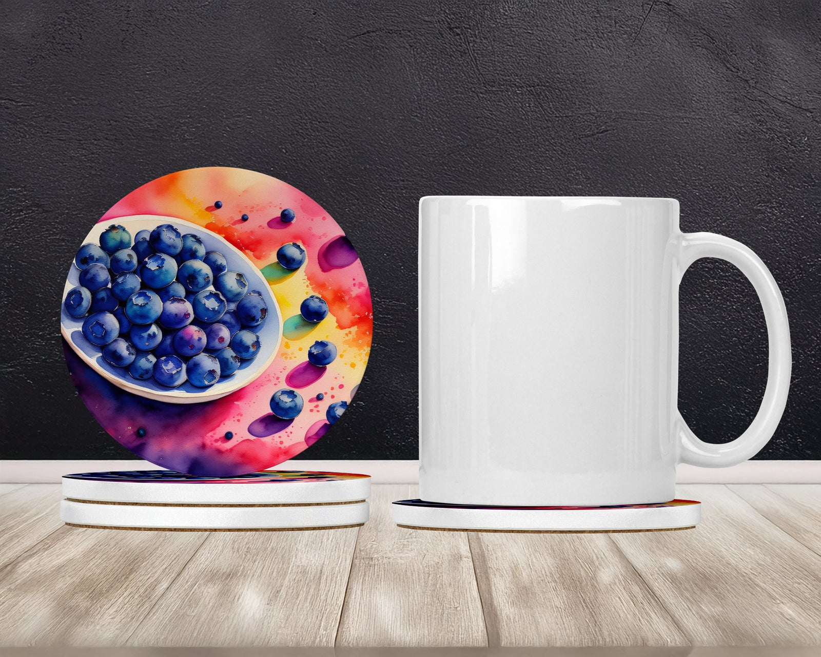 Caroline's Treasures Colorful Blueberries Large Sandstone Coasters Pack of 4