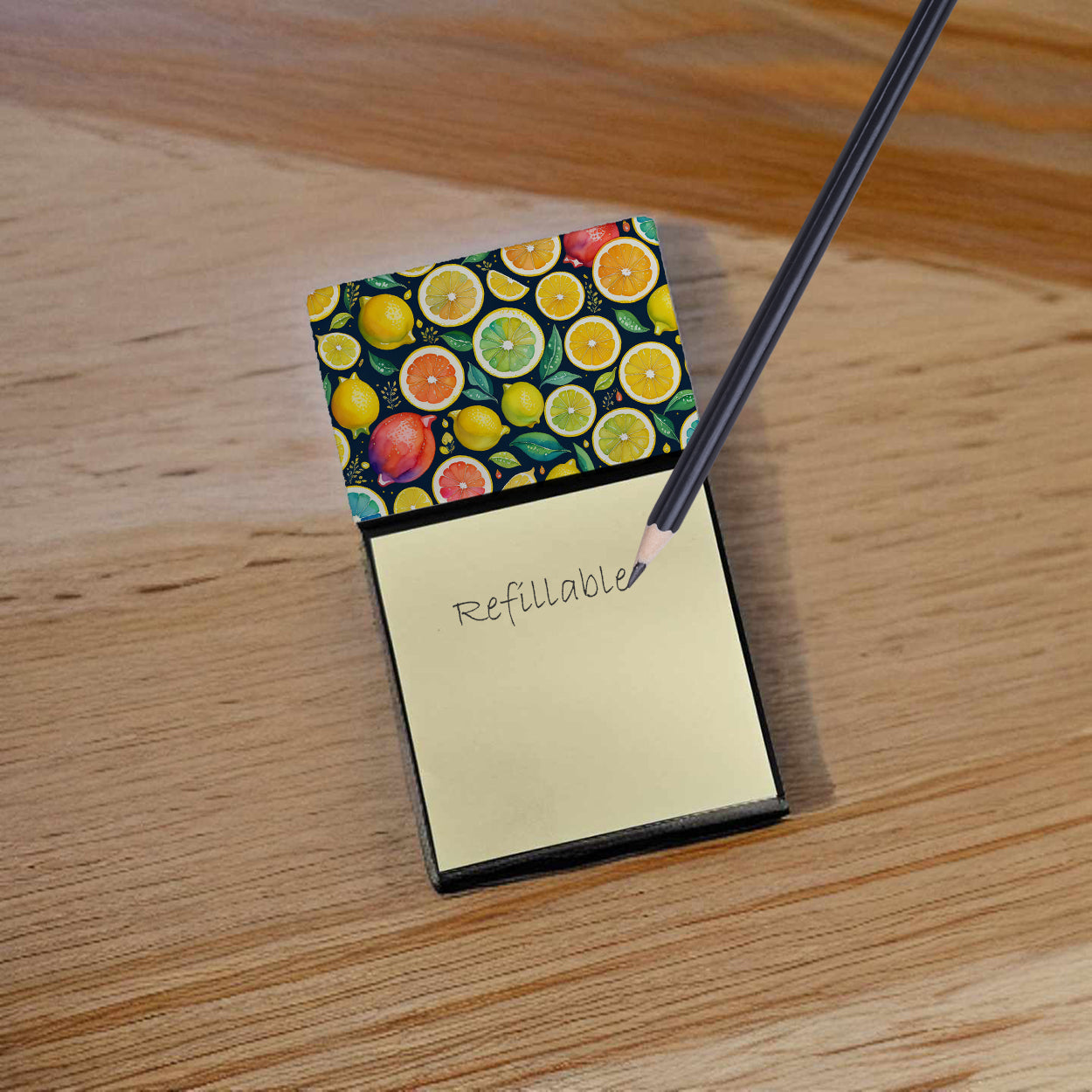 Caroline's Treasures Colorful Lemons Sticky Note Holder- Refiilable Desk Accessory Note Pad