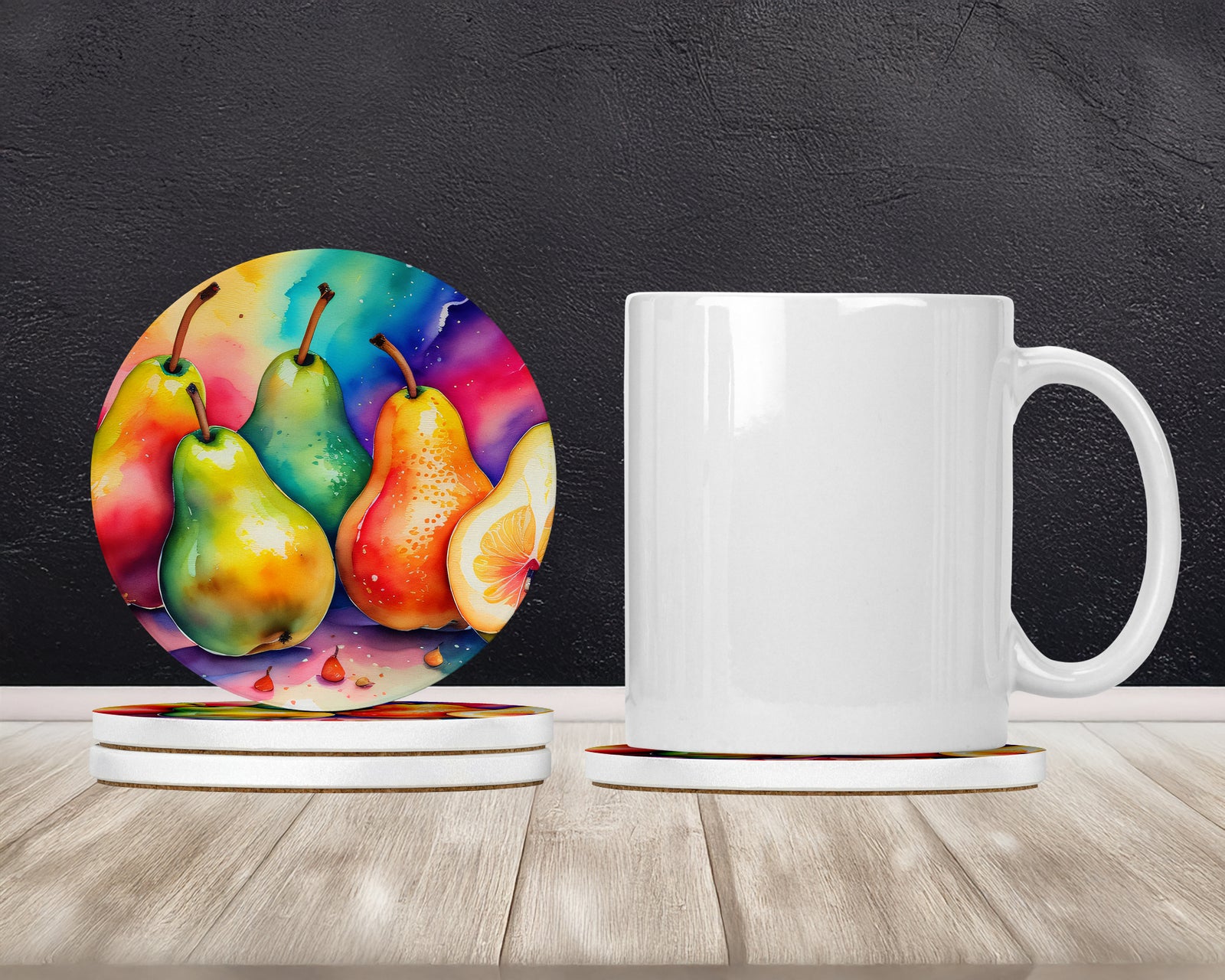 Caroline's Treasures Colorful Pears Large Sandstone Coasters Pack of 4