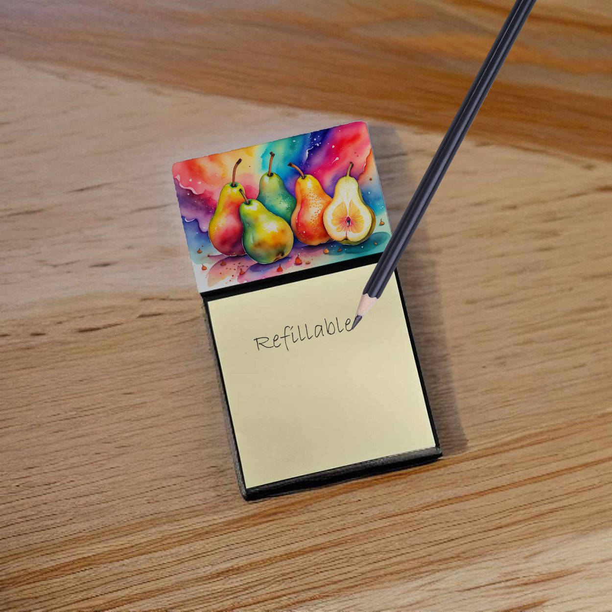 Caroline's Treasures Colorful Pears Sticky Note Holder- Refiilable Desk Accessory Note Pad