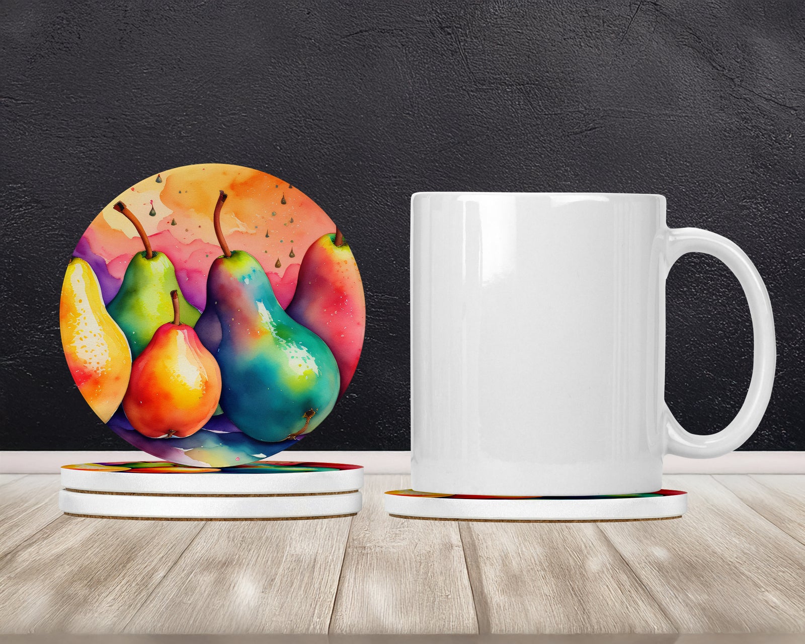 Caroline's Treasures Colorful Pears Large Sandstone Coasters Pack of 4