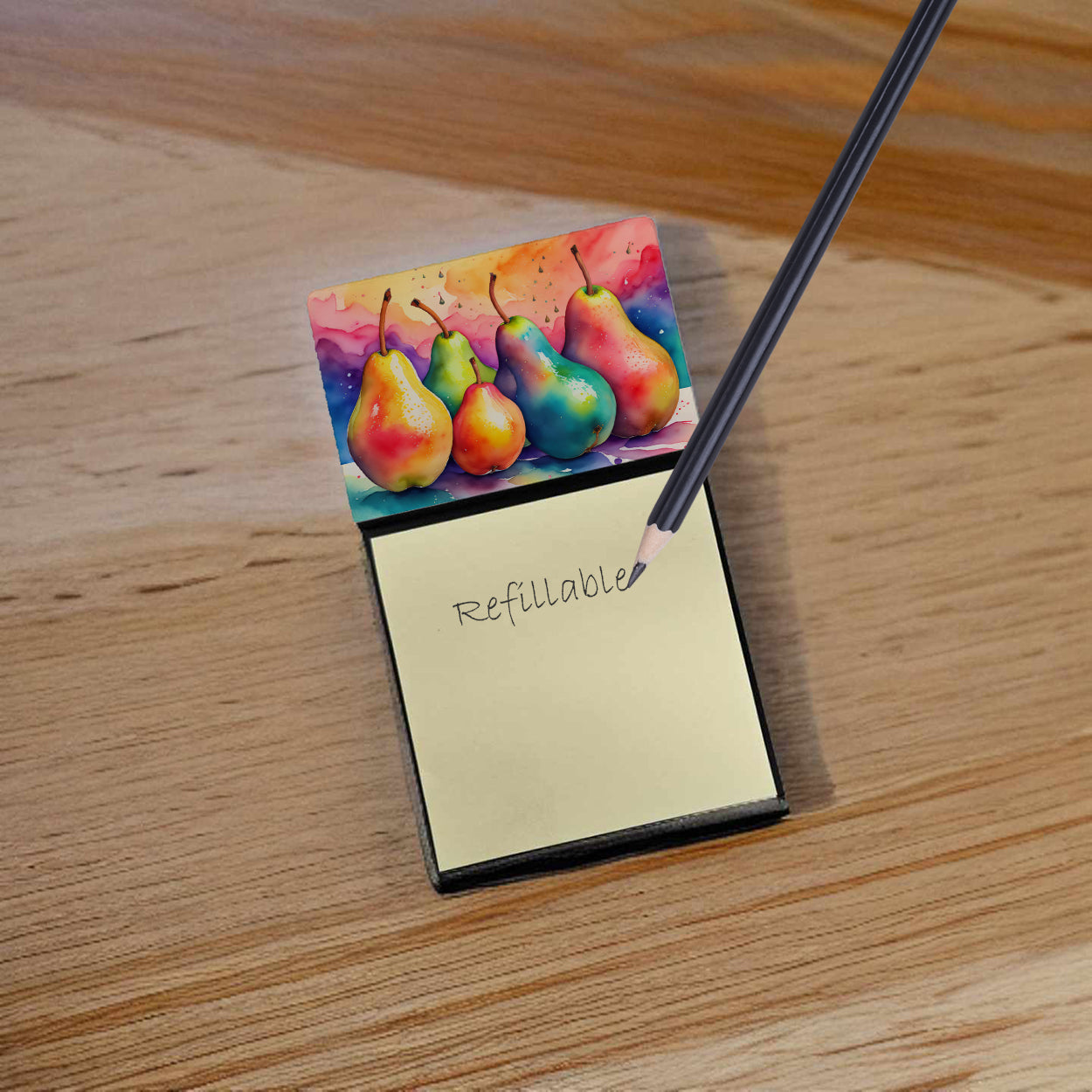 Caroline's Treasures Colorful Pears Sticky Note Holder- Refiilable Desk Accessory Note Pad