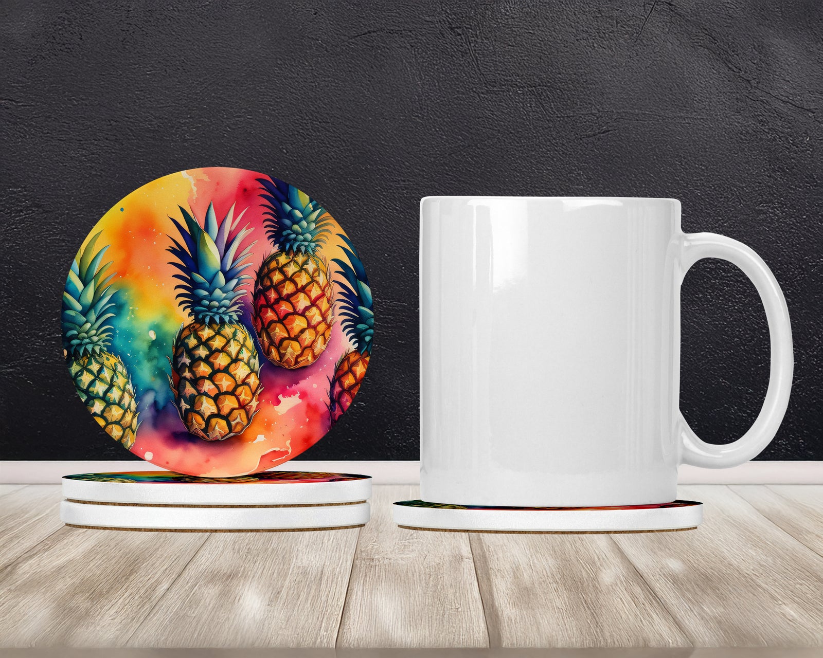 Caroline's Treasures Colorful Pineapples Large Sandstone Coasters Pack of 4