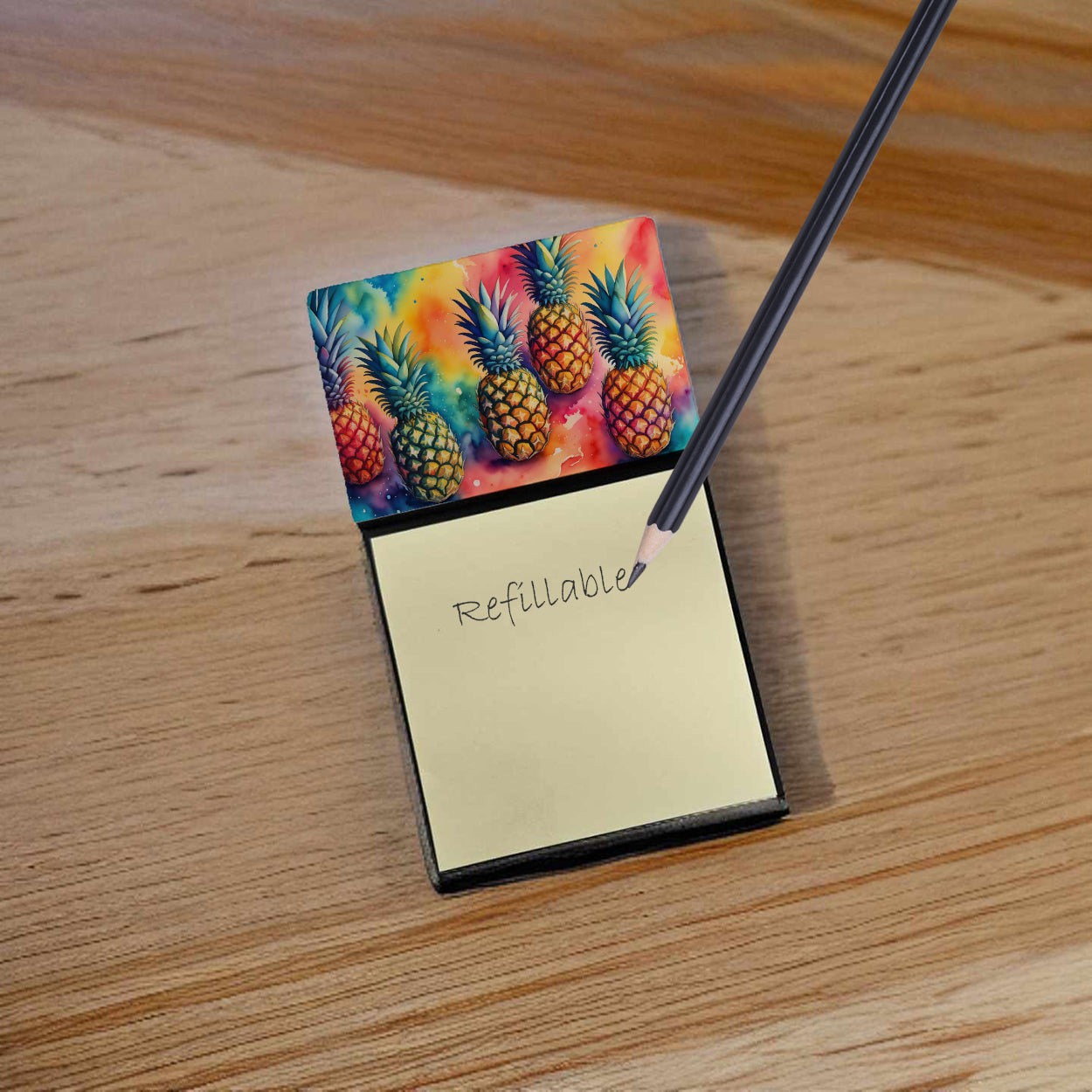 Caroline's Treasures Colorful Pineapples Sticky Note Holder- Refiilable Desk Accessory Note Pad