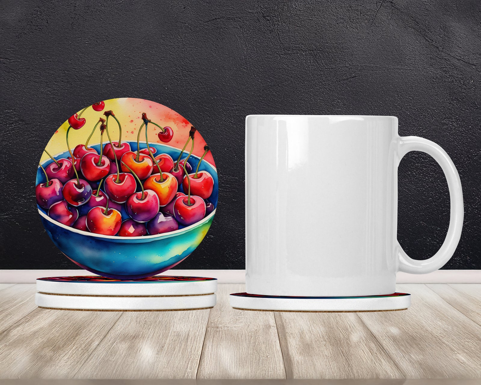 Caroline's Treasures Colorful Cherries Large Sandstone Coasters Pack of 4