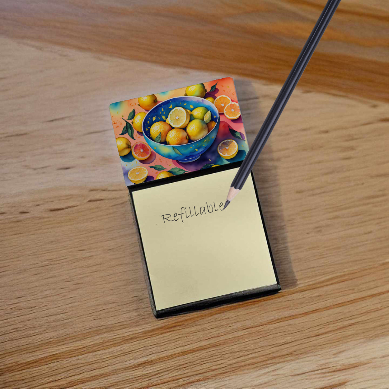 Caroline's Treasures Colorful Lemons Sticky Note Holder- Refiilable Desk Accessory Note Pad