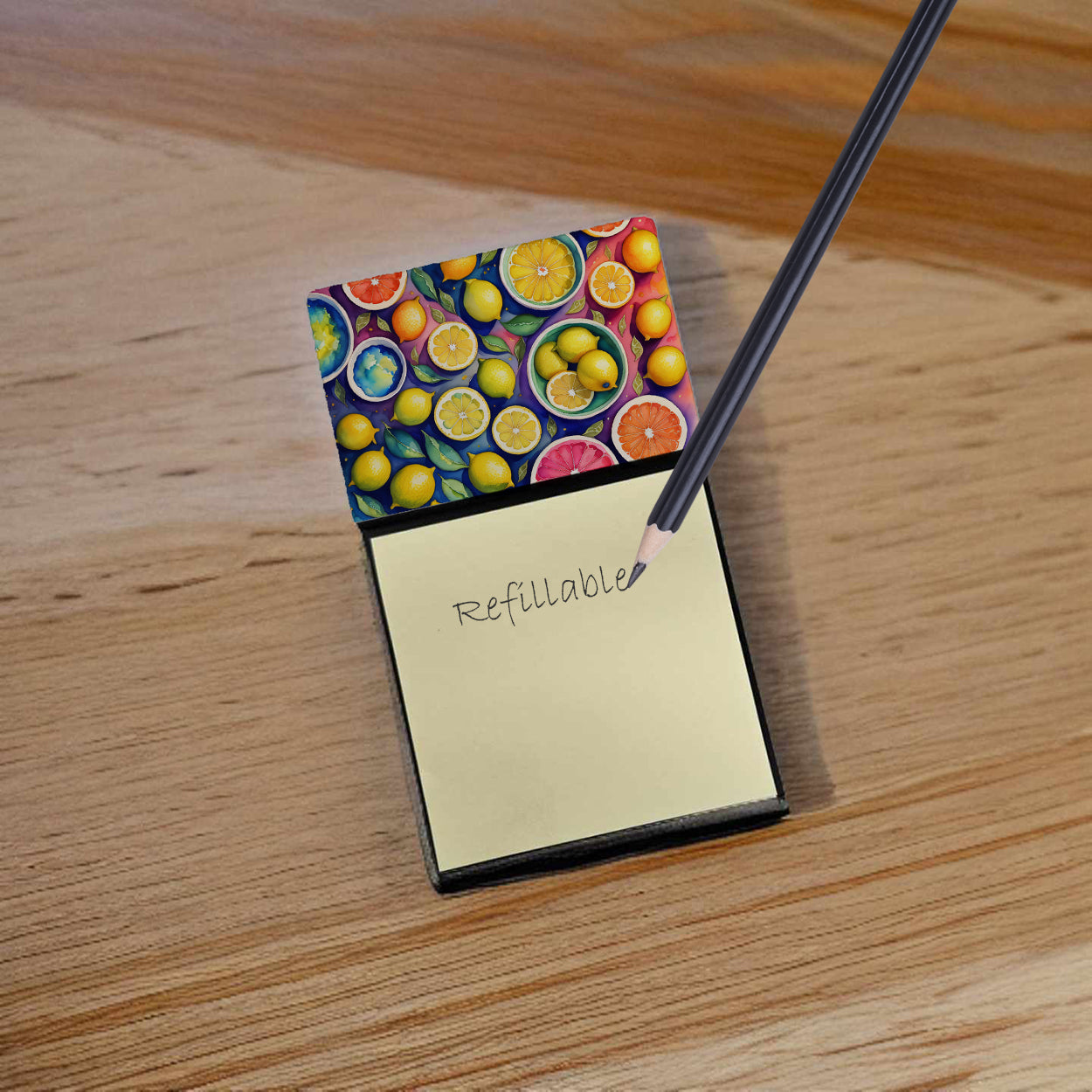 Caroline's Treasures Colorful Lemons Sticky Note Holder- Refiilable Desk Accessory Note Pad