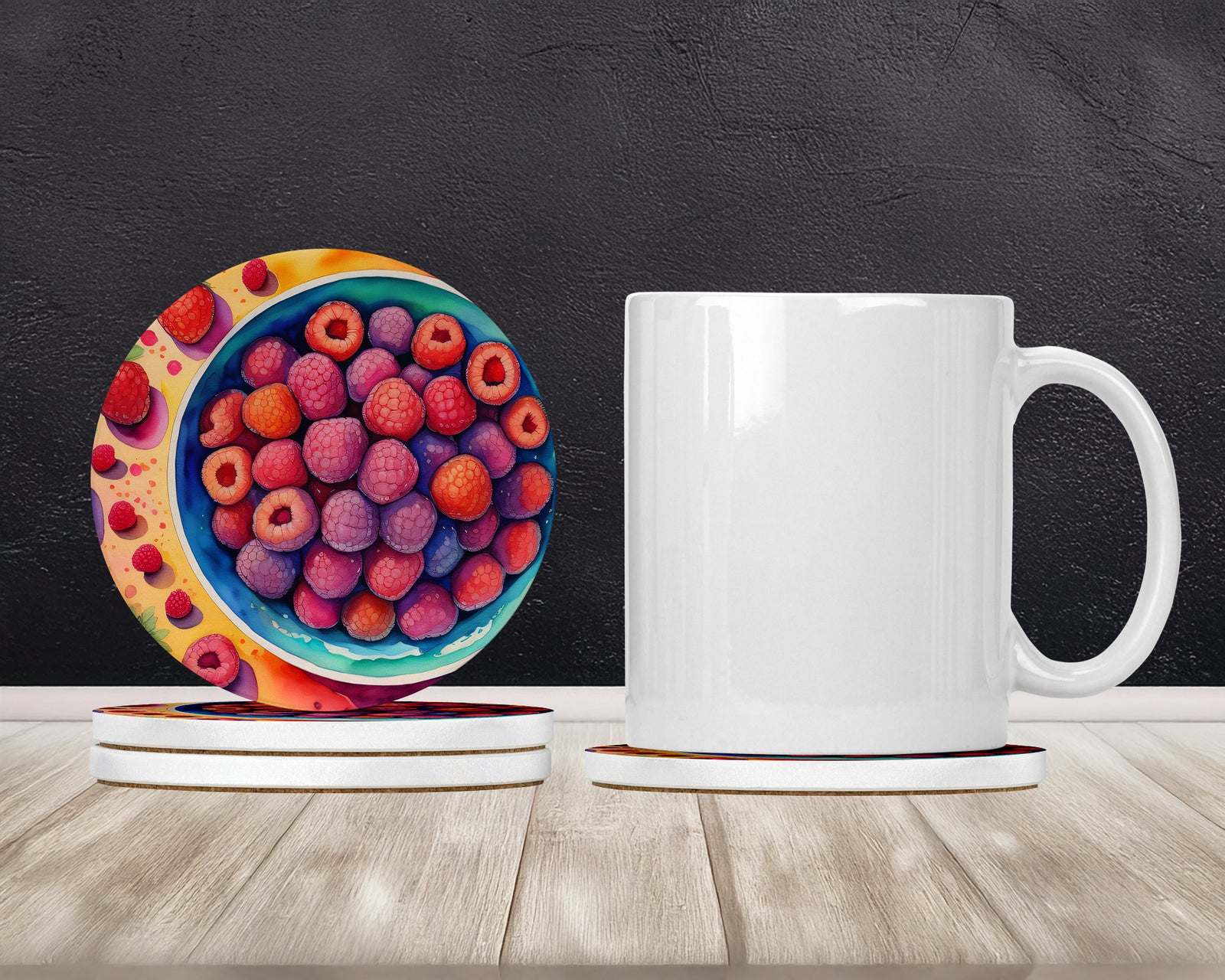 Caroline's Treasures Colorful Raspberries Large Sandstone Coasters Pack of 4