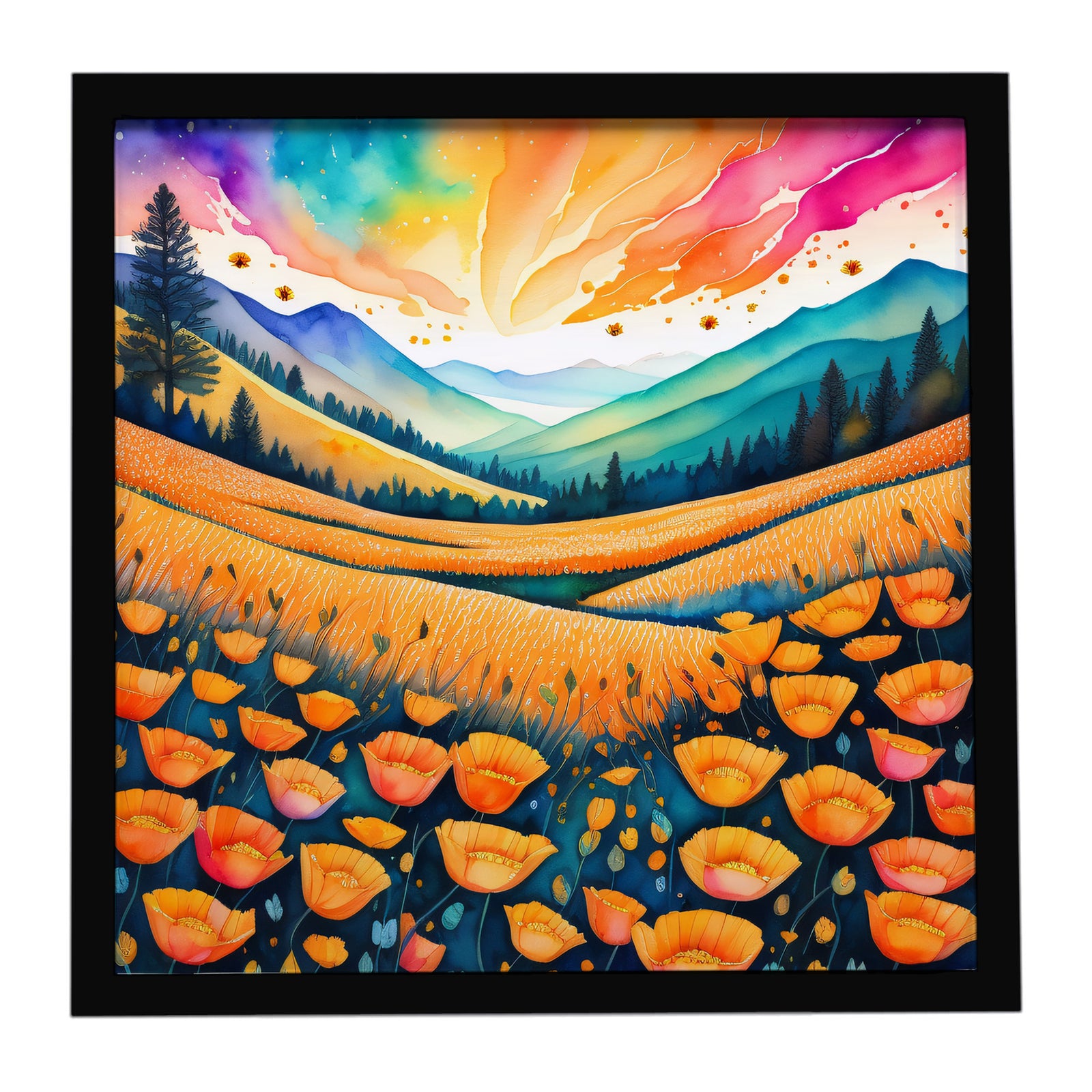 Caroline's Treasures Colorful California poppies Framed Metal Print