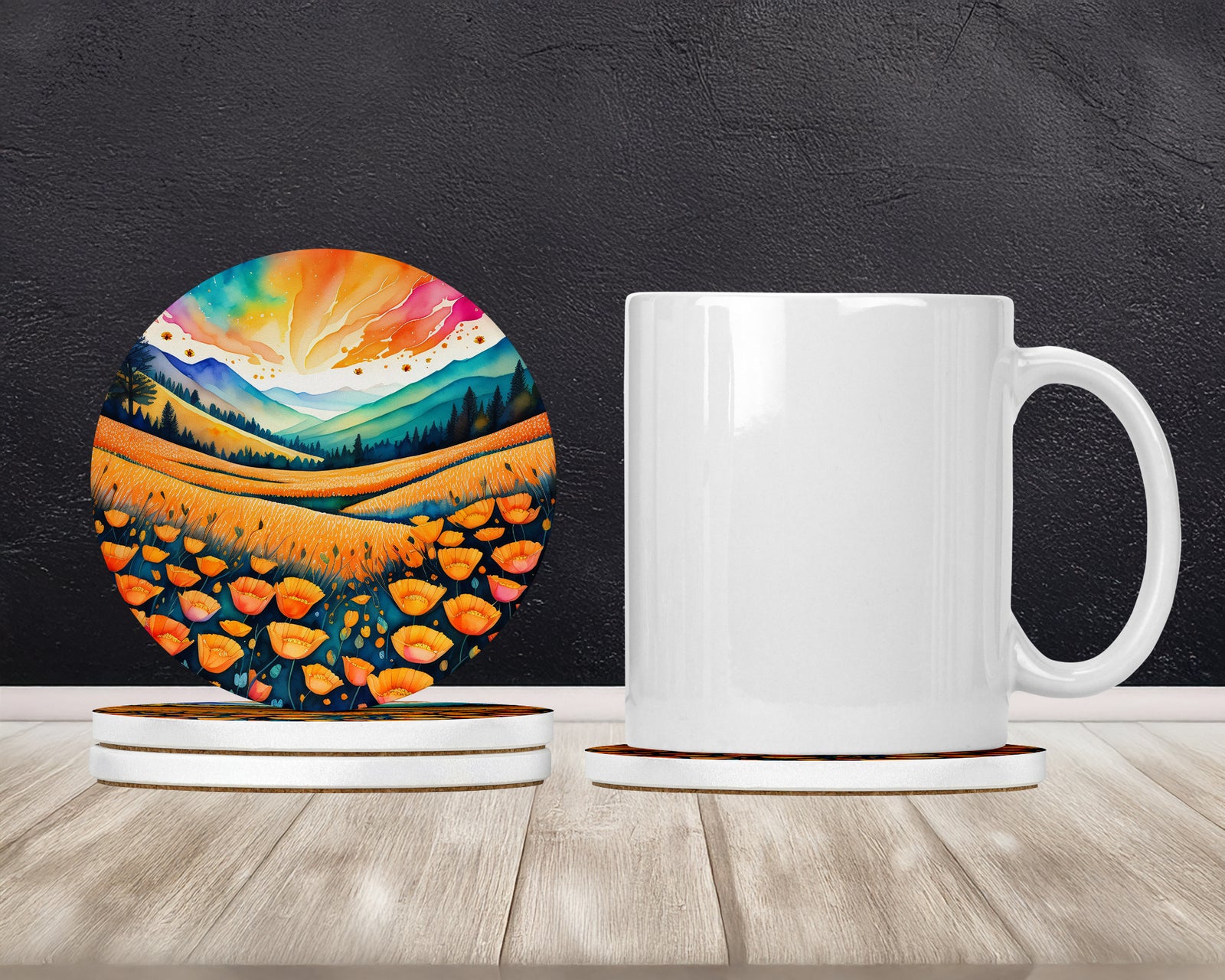 Caroline's Treasures Colorful California poppies Large Sandstone Coasters Pack of 4