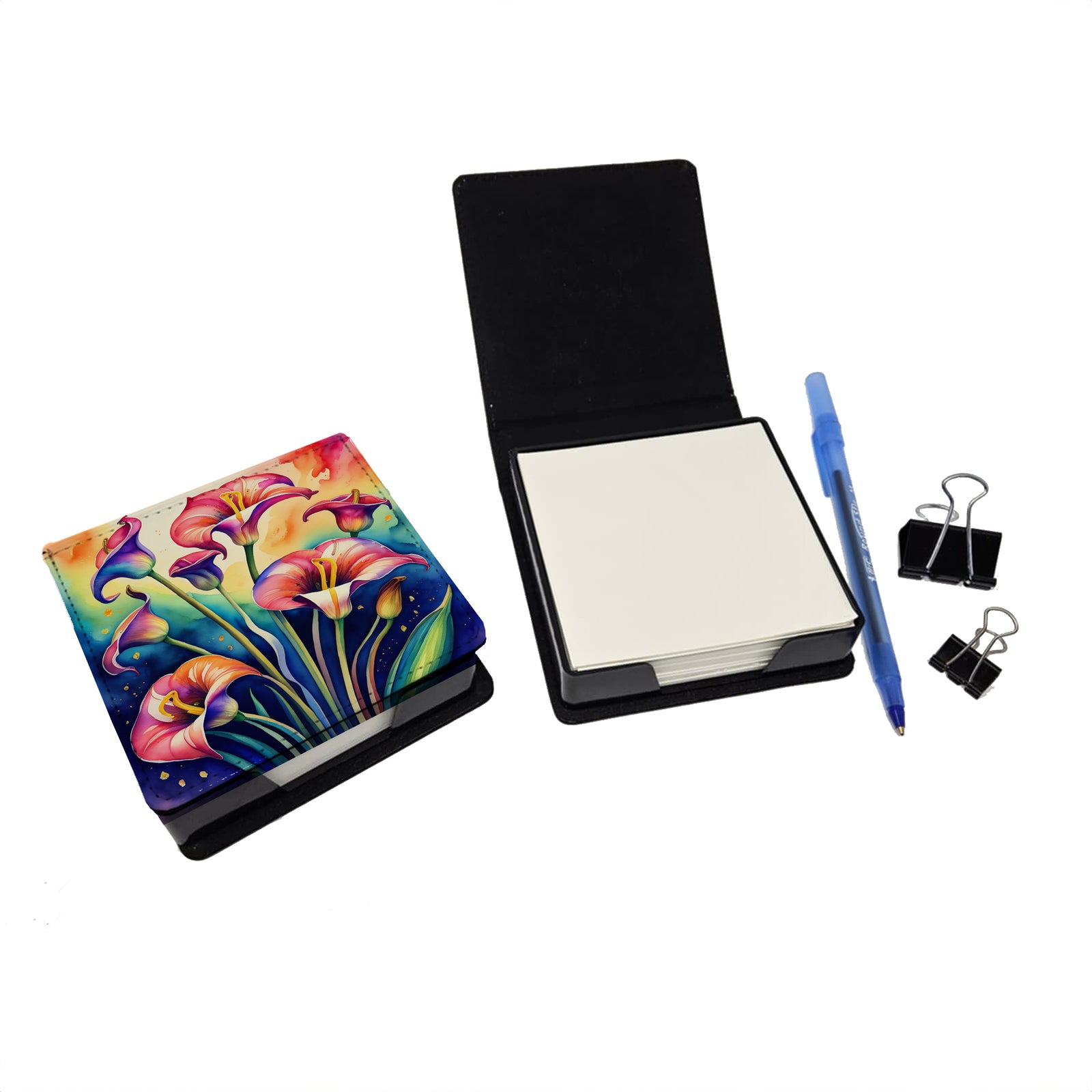 Caroline's Treasures Colorful Calla Lilies PU Leather Note Paper Holder