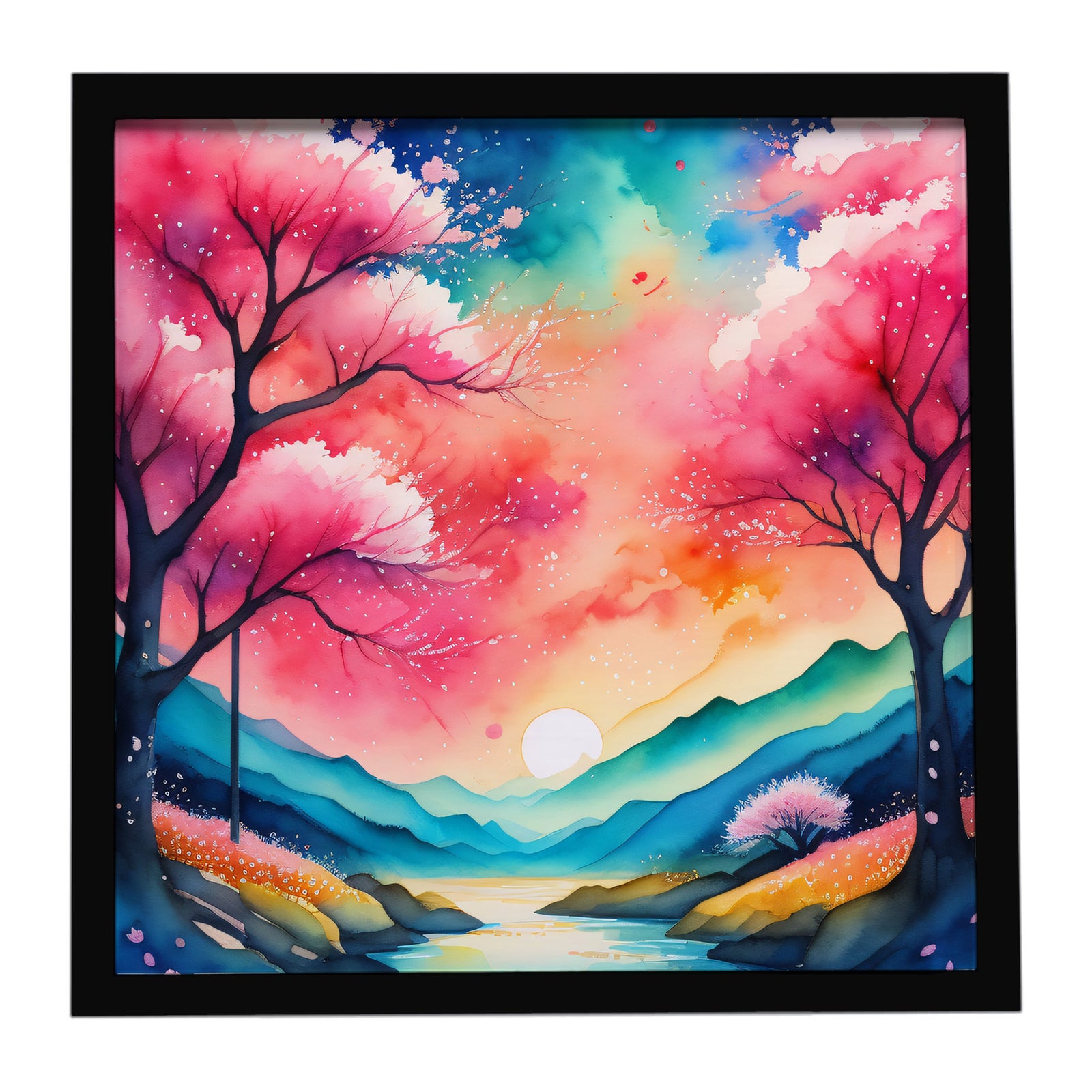 Caroline's Treasures Colorful Cherry Blossoms Framed Metal Print