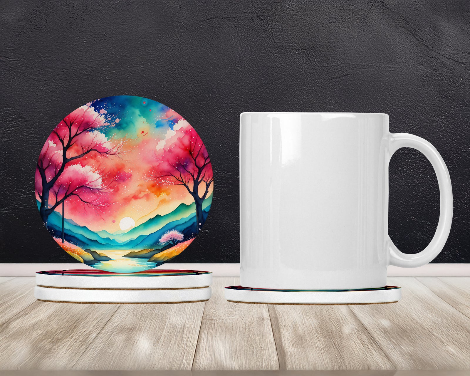 Caroline's Treasures Colorful Cherry Blossoms Large Sandstone Coasters Pack of 4