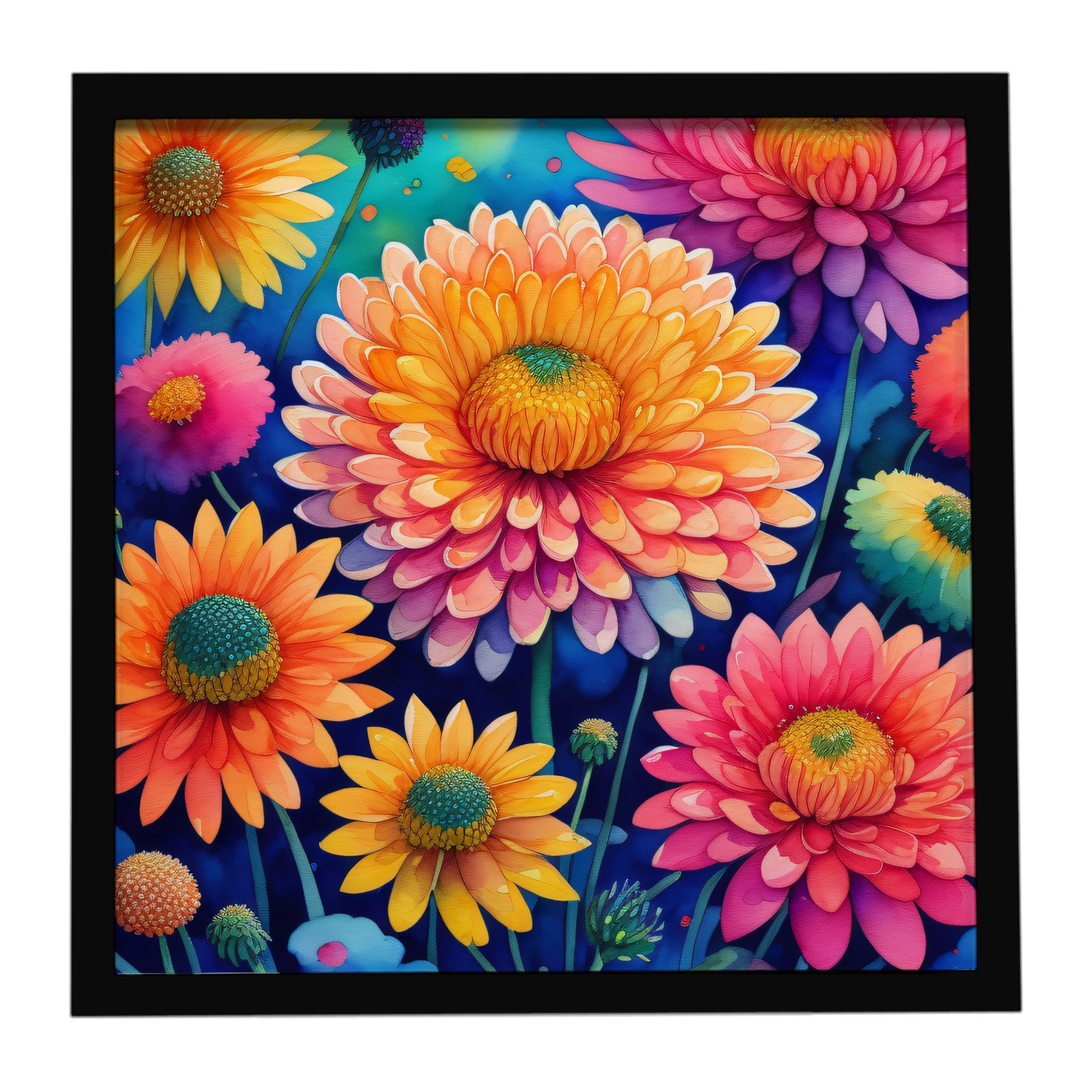Caroline's Treasures Colorful Chrysanthemums Framed Metal Print