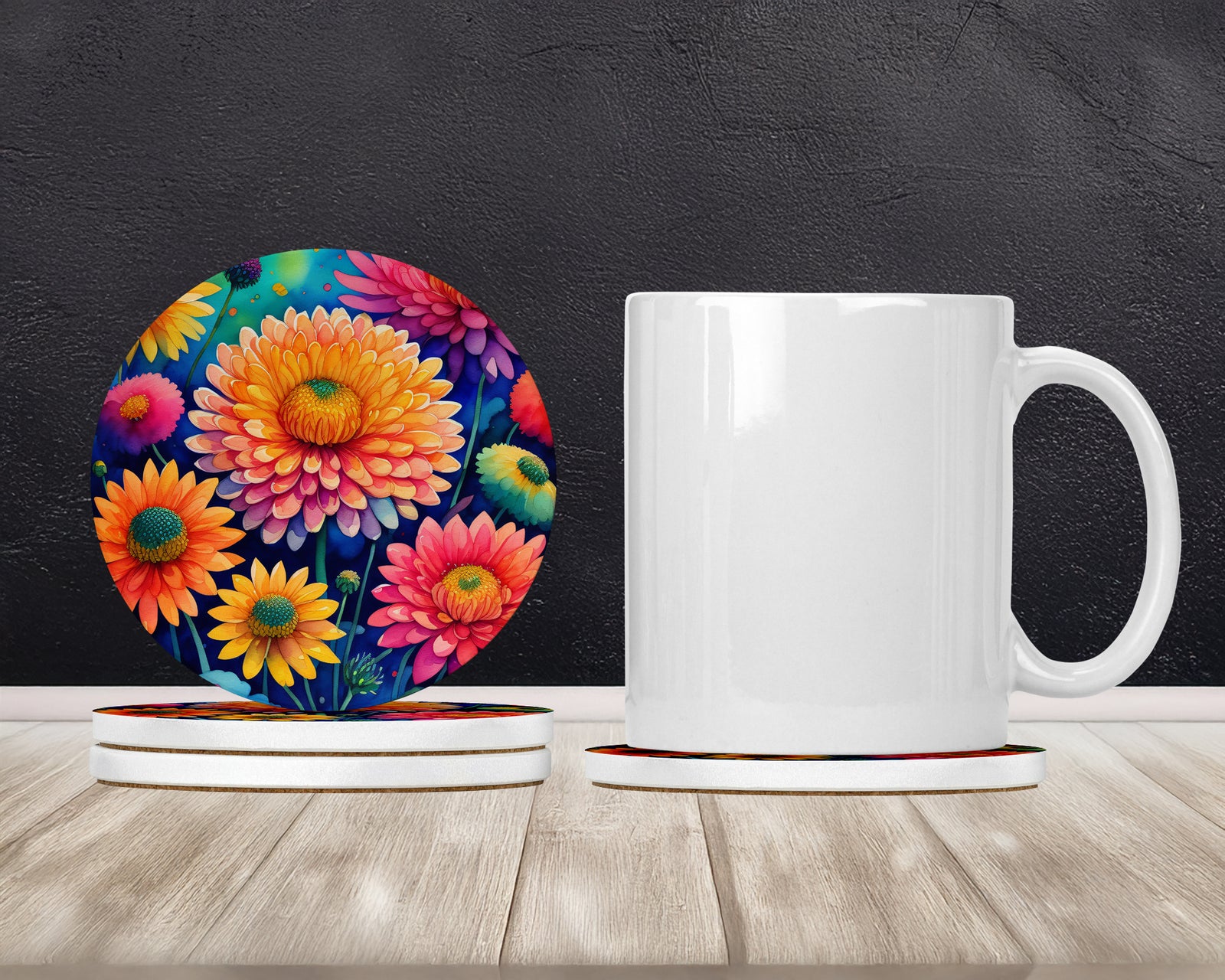 Caroline's Treasures Colorful Chrysanthemums Large Sandstone Coasters Pack of 4