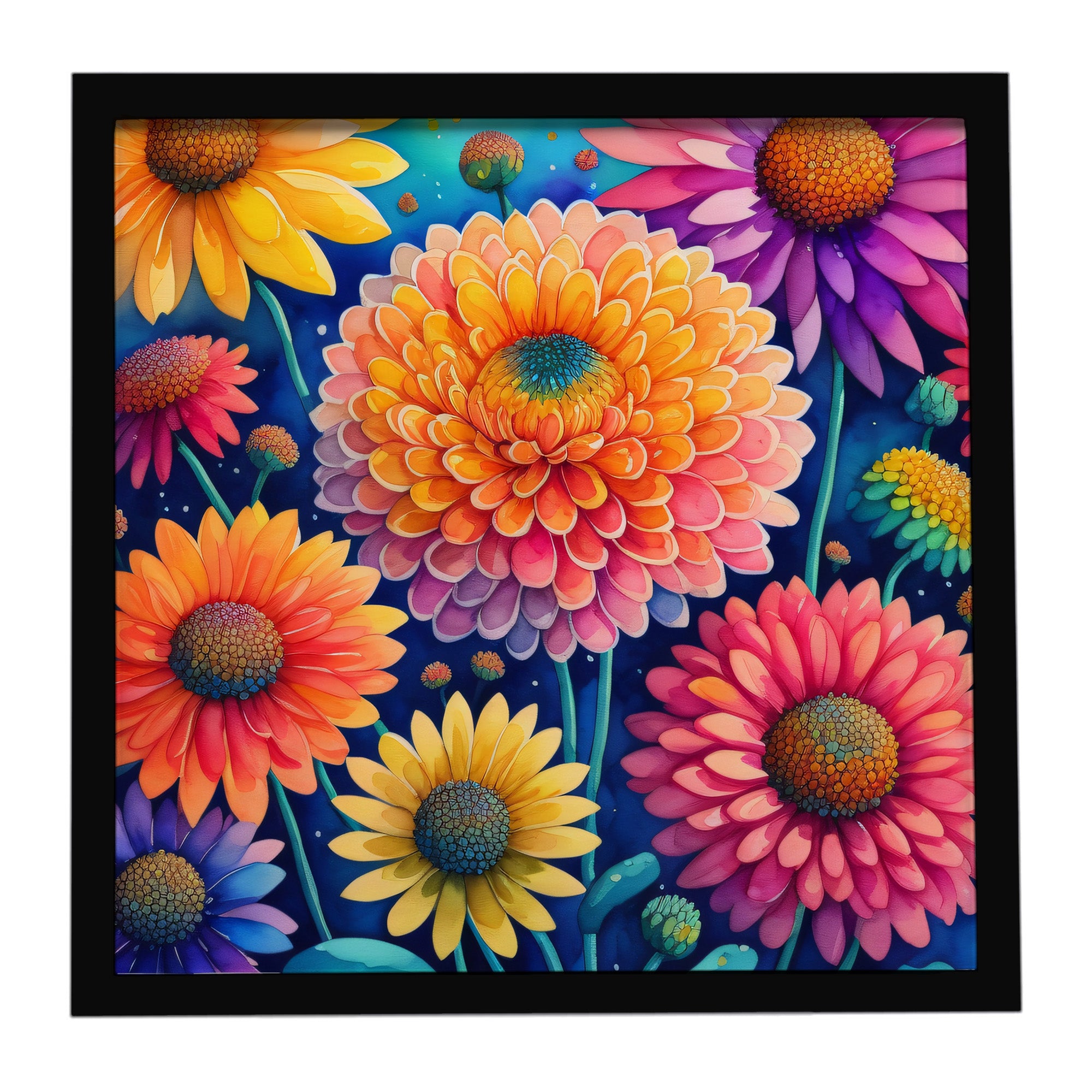 Caroline's Treasures Colorful Chrysanthemums Framed Metal Print