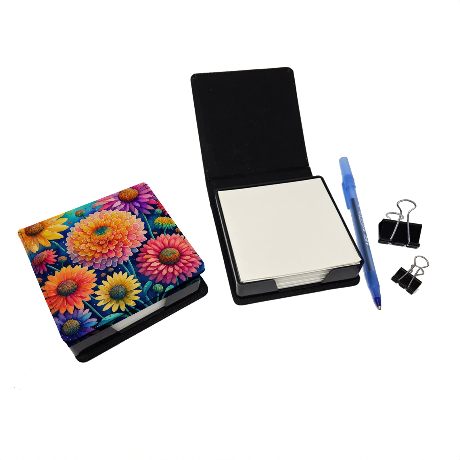 Caroline's Treasures Colorful Chrysanthemums PU Leather Note Paper Holder