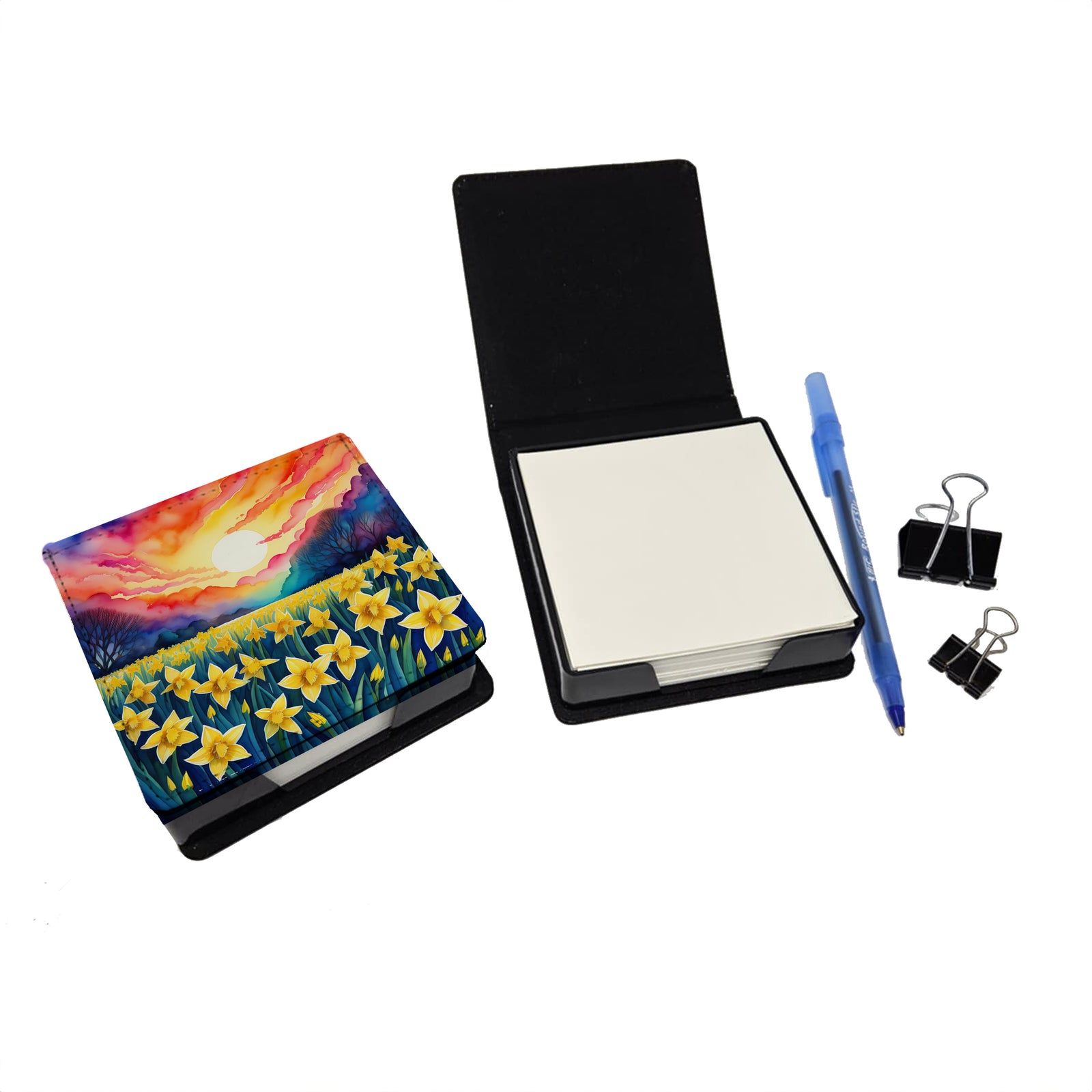 Caroline's Treasures Colorful Daffodils PU Leather Note Paper Holder