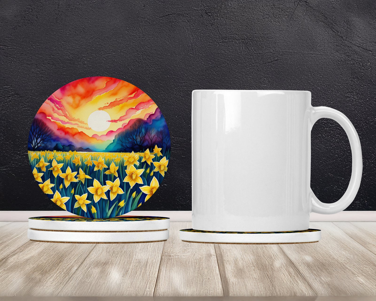 Caroline's Treasures Colorful Daffodils Large Sandstone Coasters Pack of 4