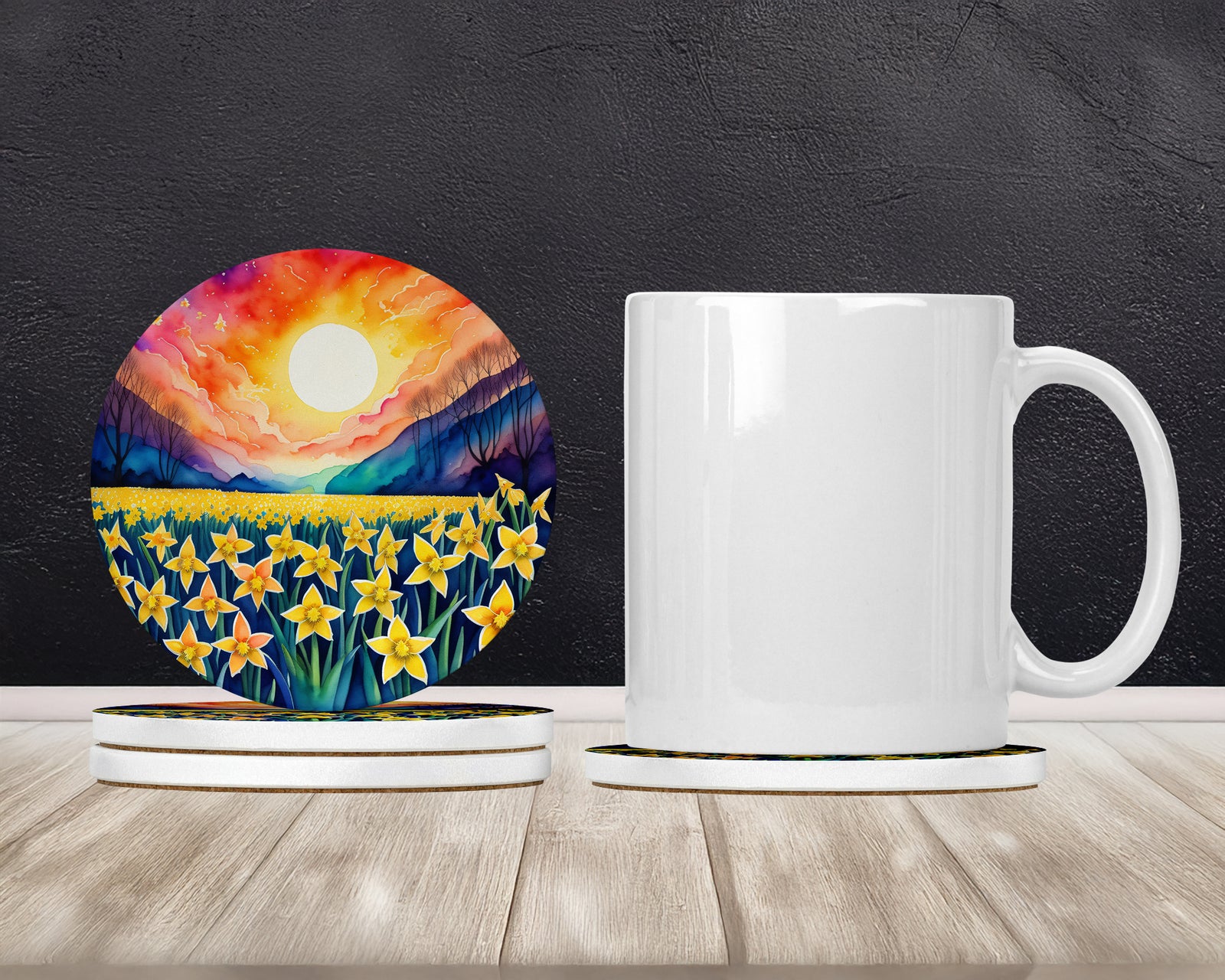 Caroline's Treasures Colorful Daffodils Large Sandstone Coasters Pack of 4