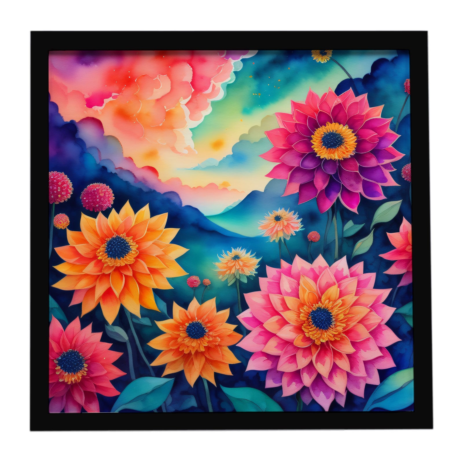 Caroline's Treasures Colorful Dahlias Framed Metal Print