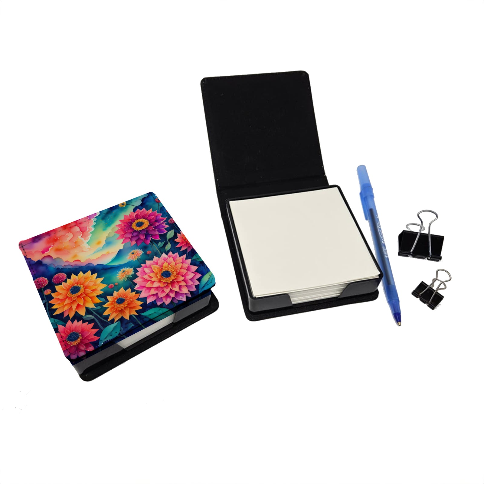Caroline's Treasures Colorful Dahlias PU Leather Note Paper Holder