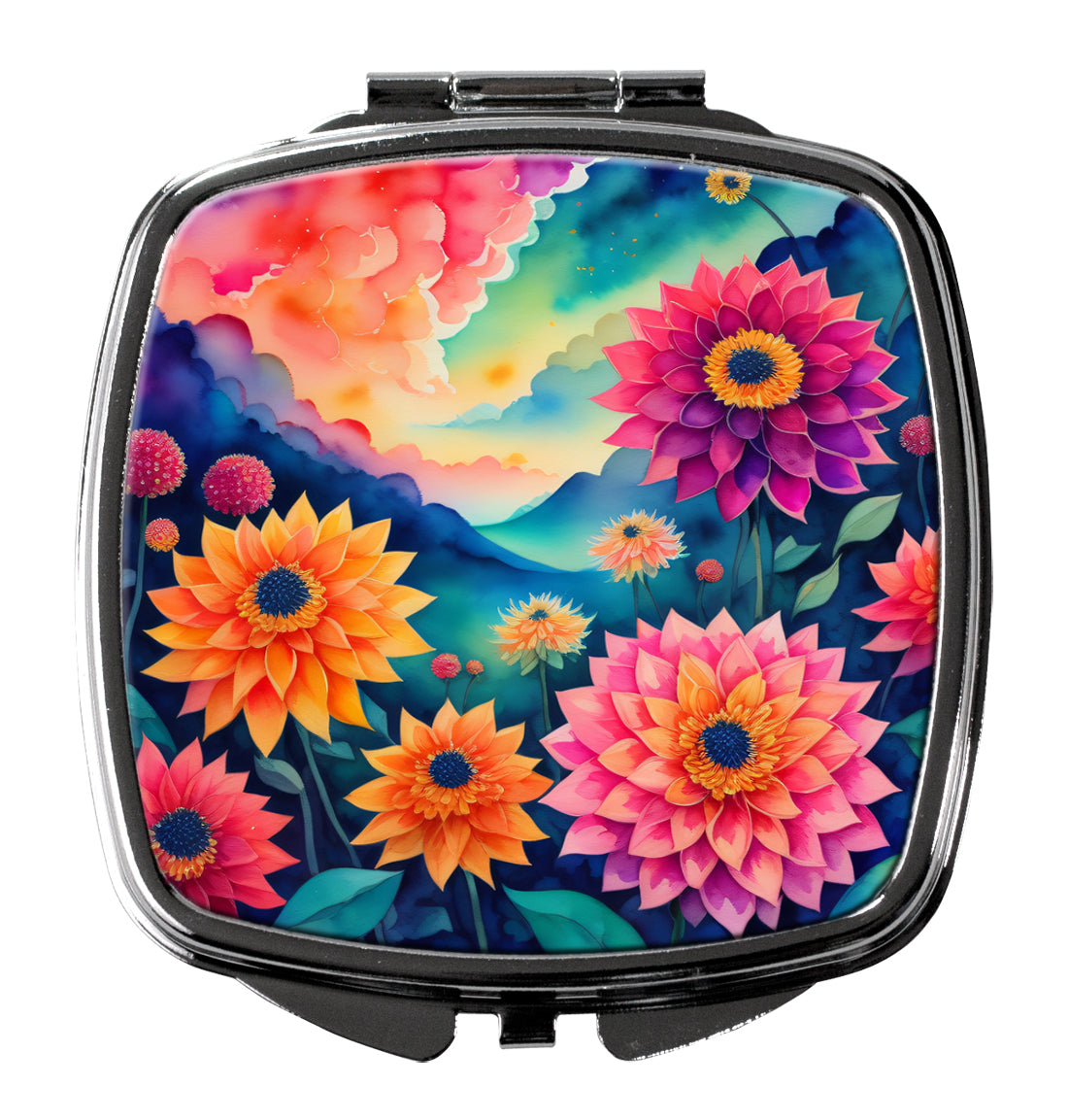Caroline's Treasures Colorful Dahlias Compact Mirror – Stylish Purse Mirror with Artistic Covers