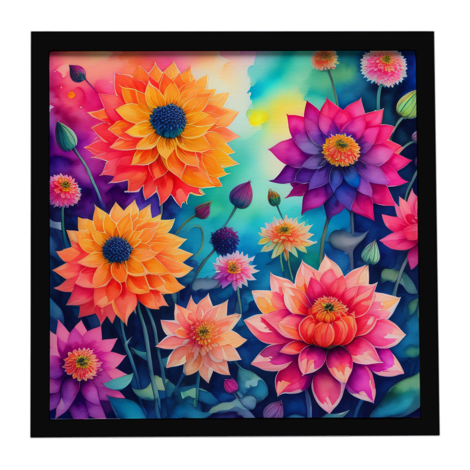 Caroline's Treasures Colorful Dahlias Framed Metal Print