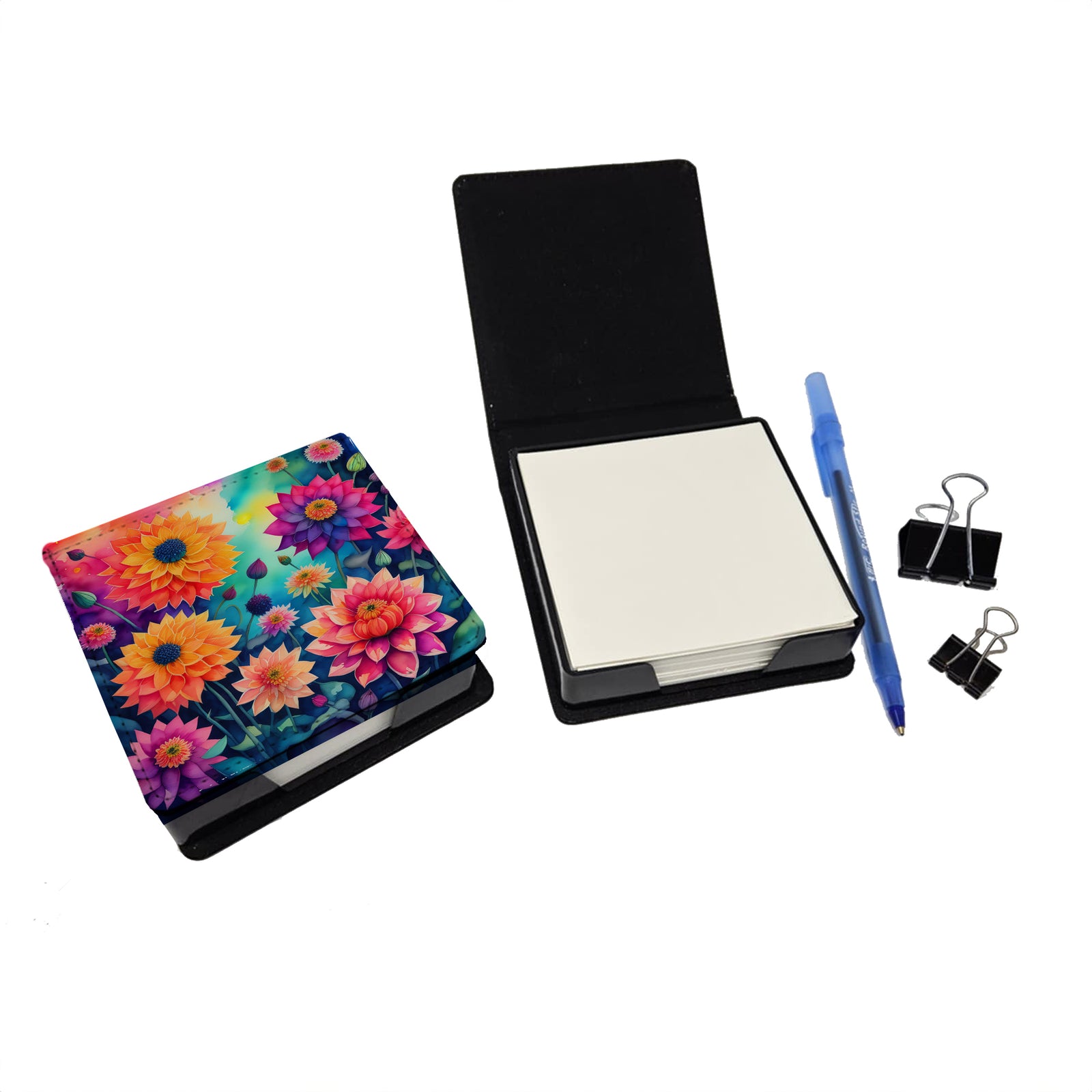 Caroline's Treasures Colorful Dahlias PU Leather Note Paper Holder