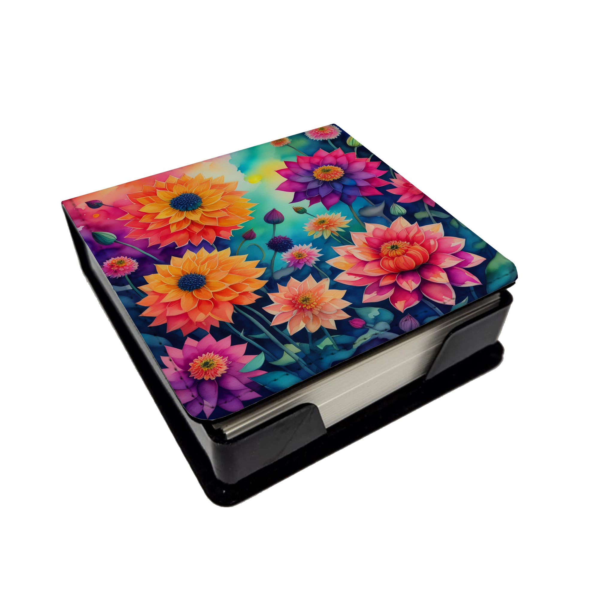 Caroline's Treasures Colorful Dahlias PU Leather Note Paper Holder