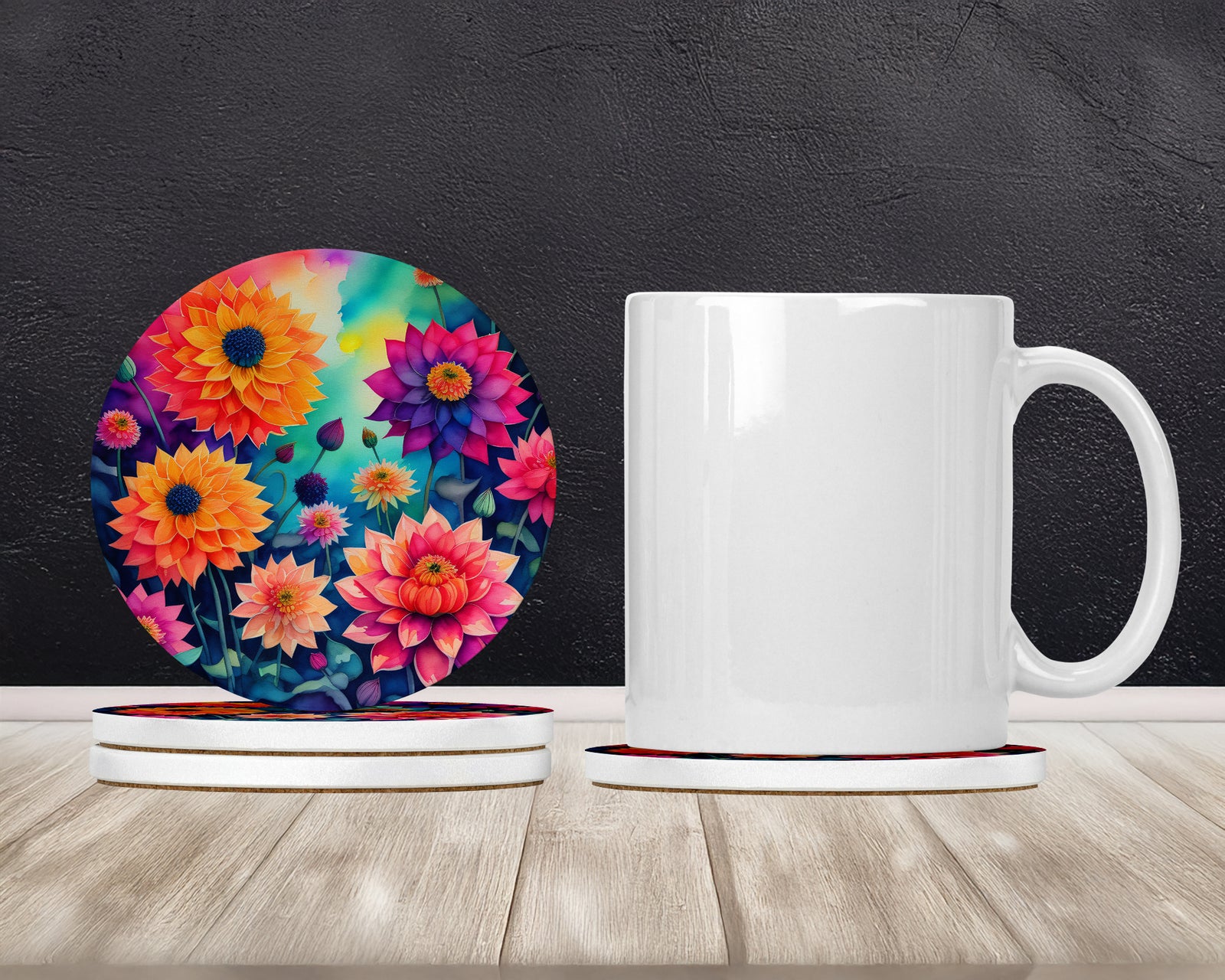 Caroline's Treasures Colorful Dahlias Large Sandstone Coasters Pack of 4