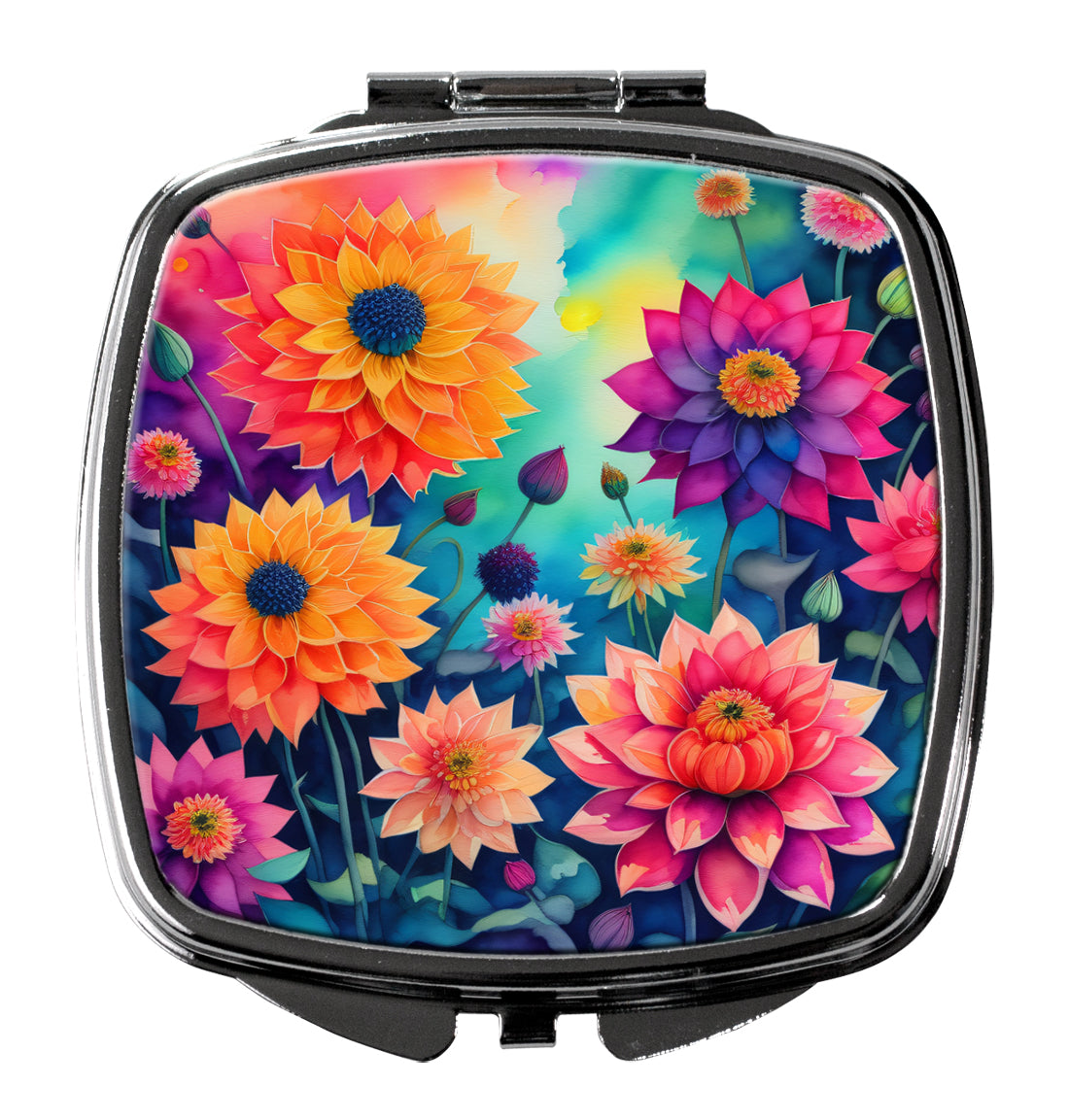 Caroline's Treasures Colorful Dahlias Compact Mirror – Stylish Purse Mirror with Artistic Covers