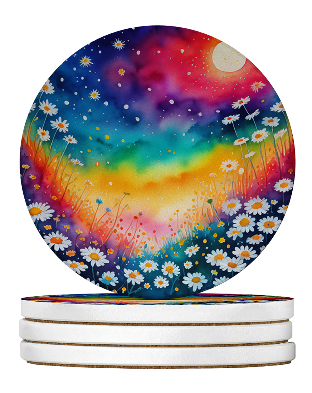 Caroline's Treasures Colorful Daisies Large Sandstone Coasters Pack of 4